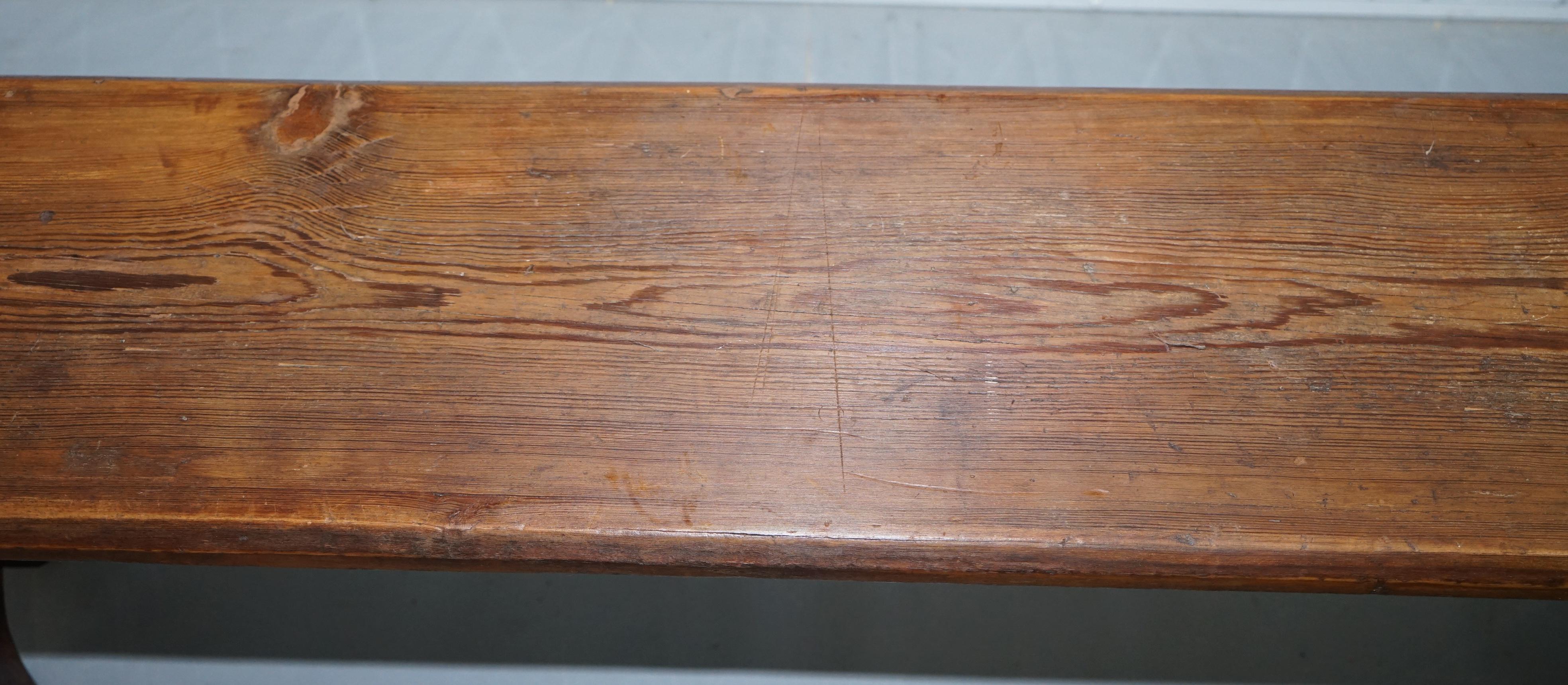 Large 19th Century Solid Pitch Pine Bench for Dining Table Pew Pugin Original 3