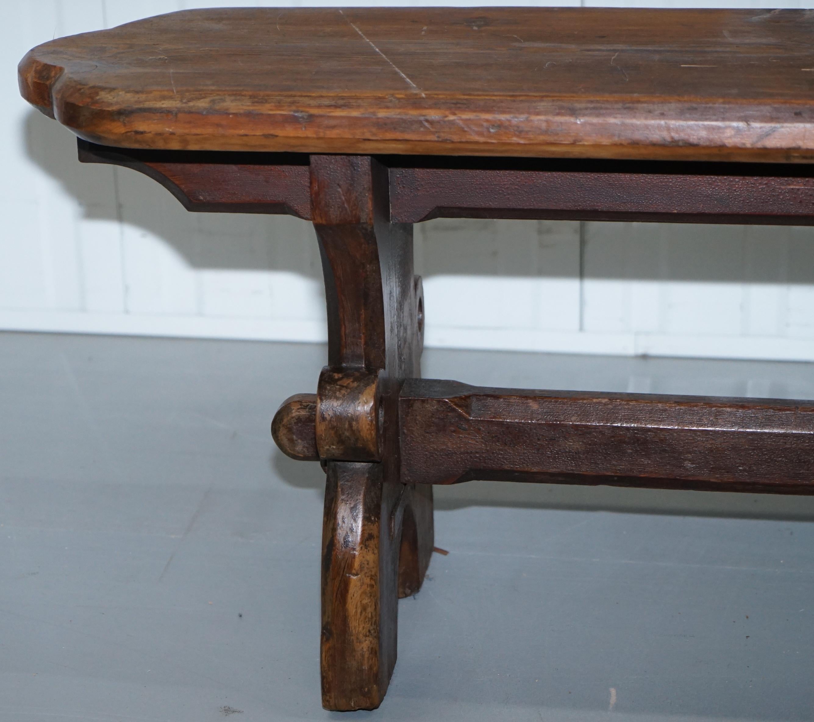 Large 19th Century Solid Pitch Pine Bench for Dining Table Pew Pugin Original 4