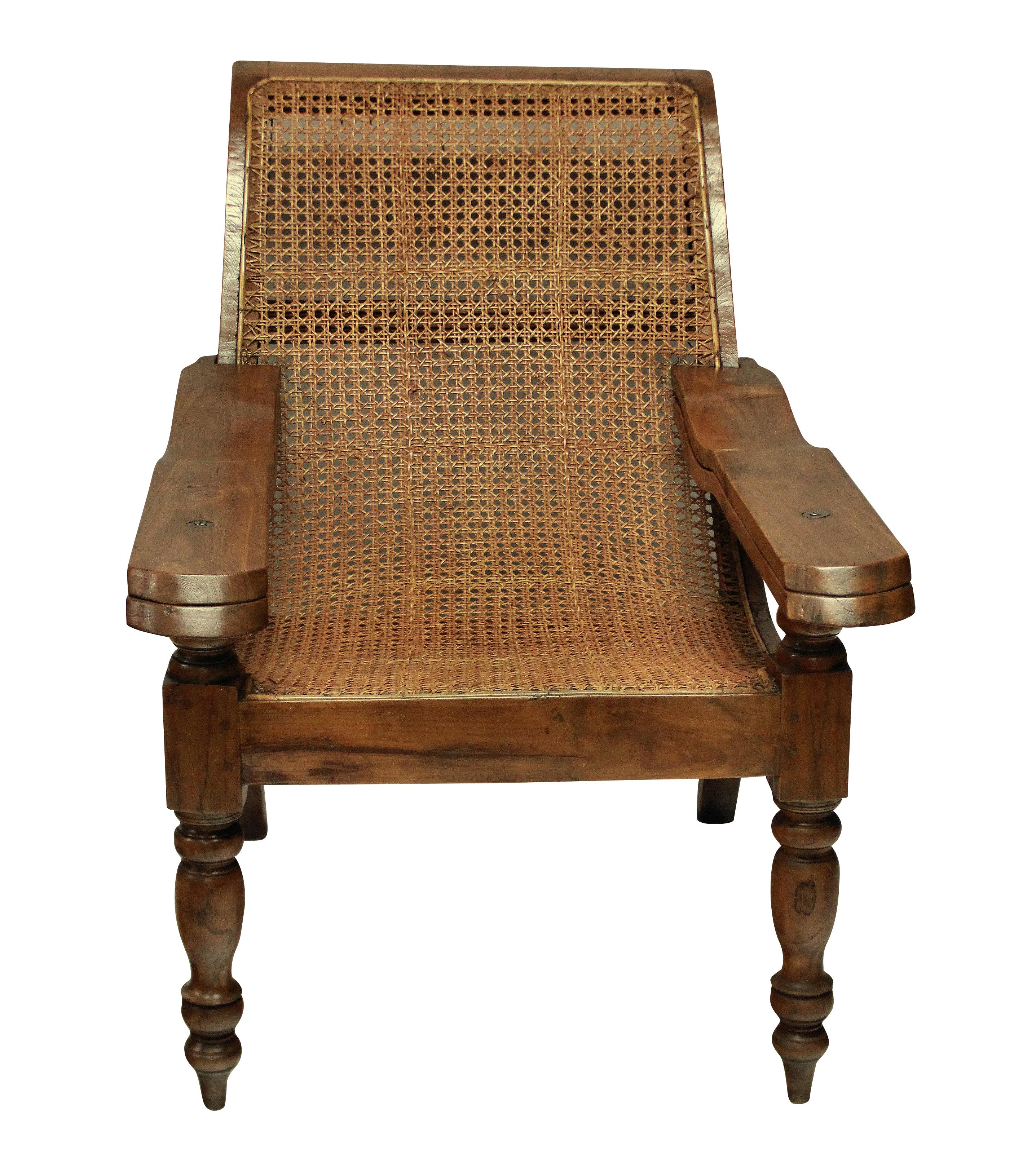 Fin du XIXe siècle Grande chaise de plantation coloniale en teck massif du 19ème siècle