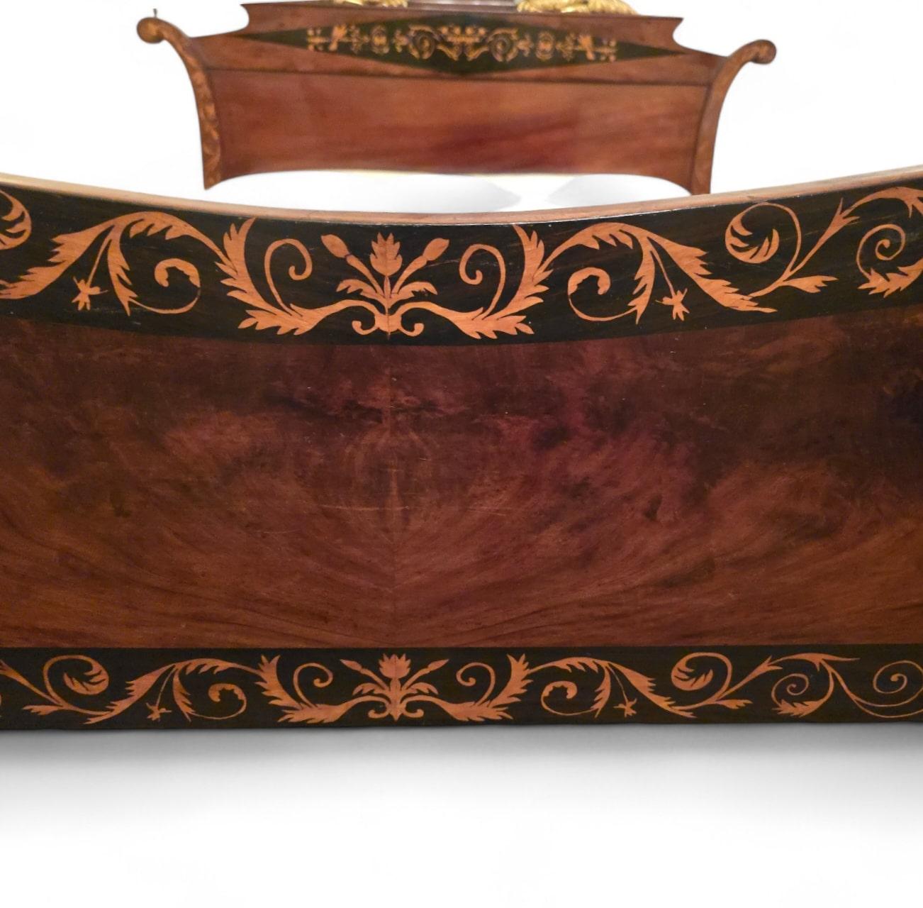 Large 19th-Century Spanish Bed in Exotic Wood with Marquetry and Gilded Details For Sale 7