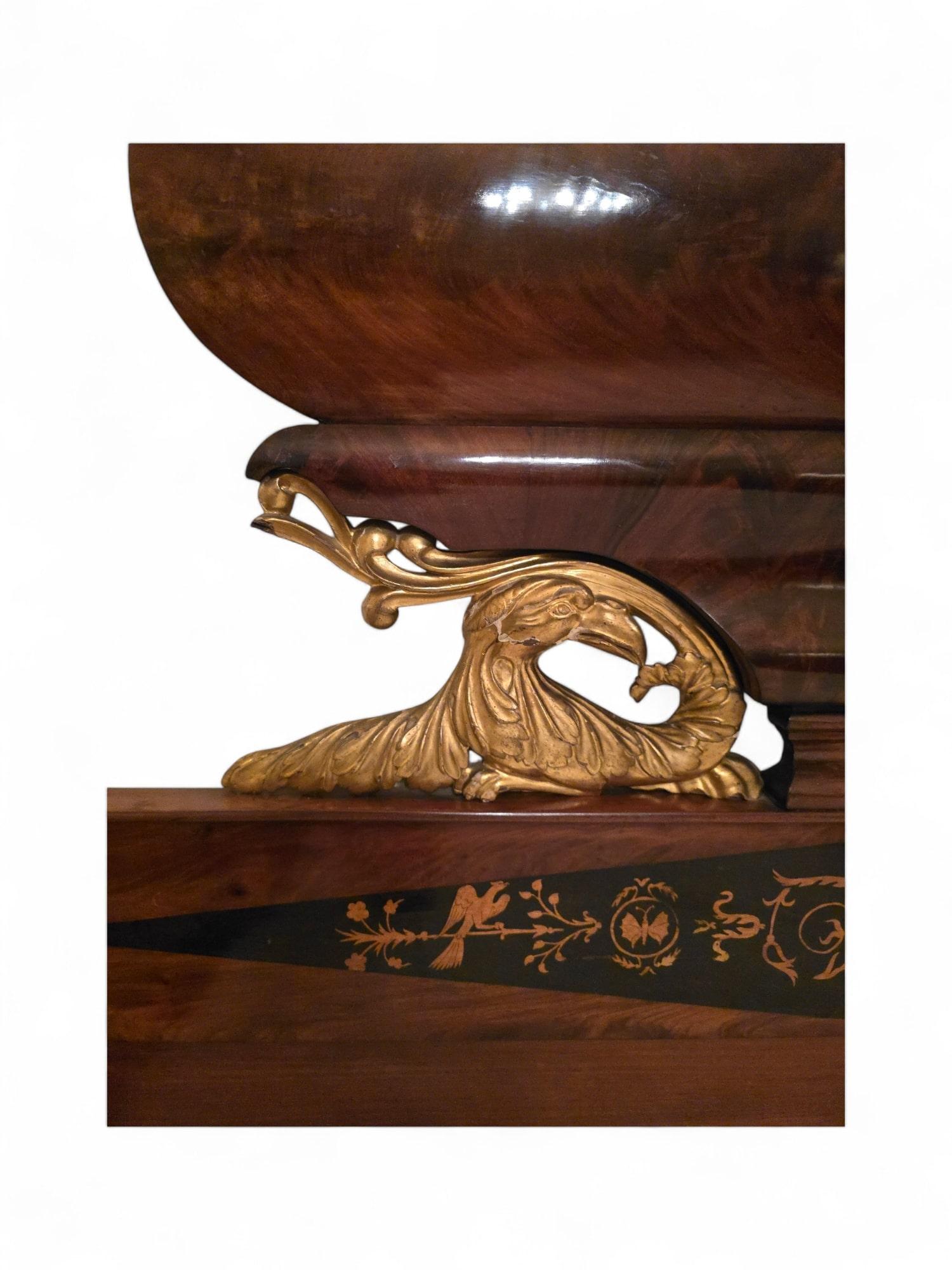 Large 19th-Century Spanish Bed in Exotic Wood with Marquetry and Gilded Details For Sale 2
