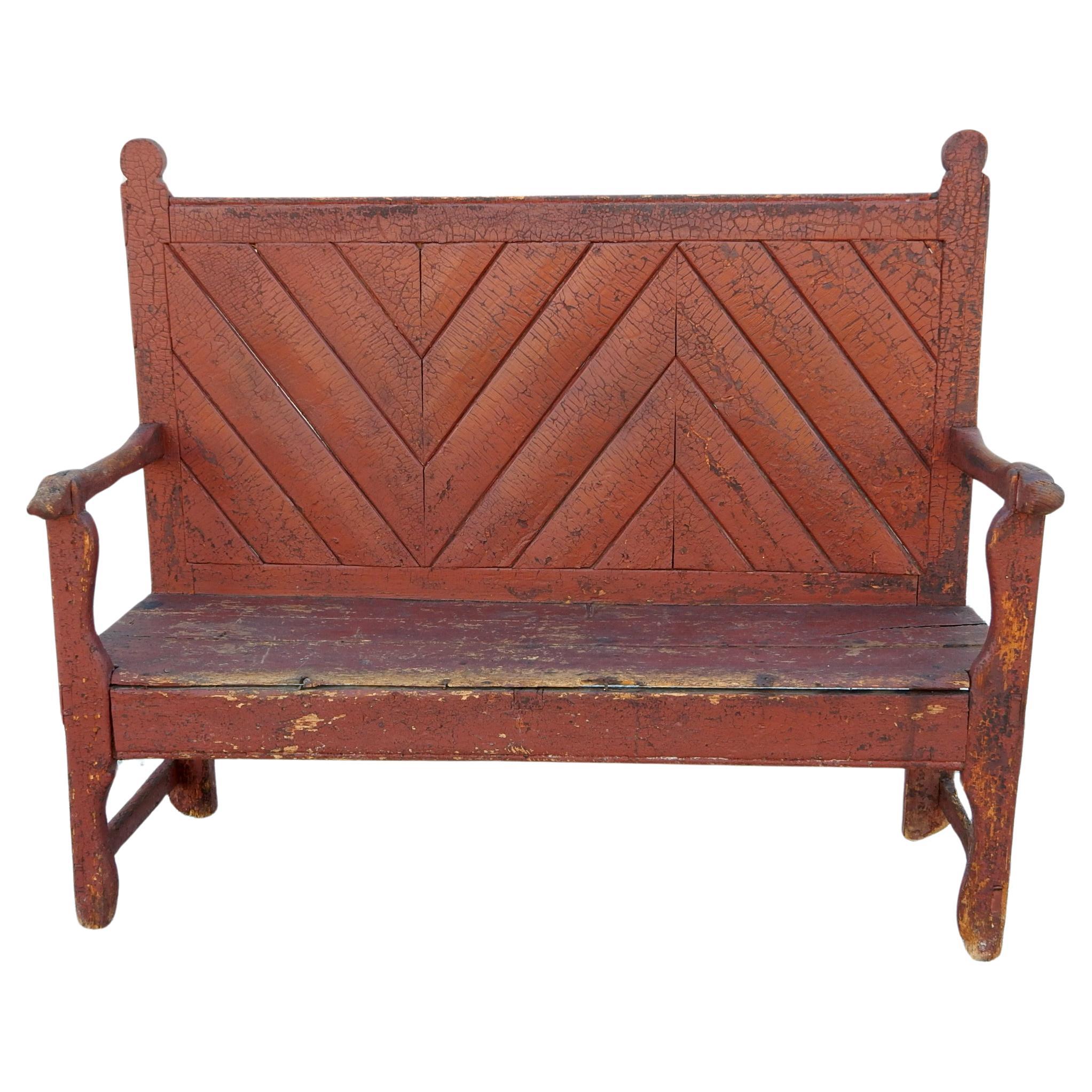 A very handsome early 19th century painted bench from the Catalan region of Spain. Soundly constructed from pine. Wonderful aged patina and wear.
No repairs, completely original.