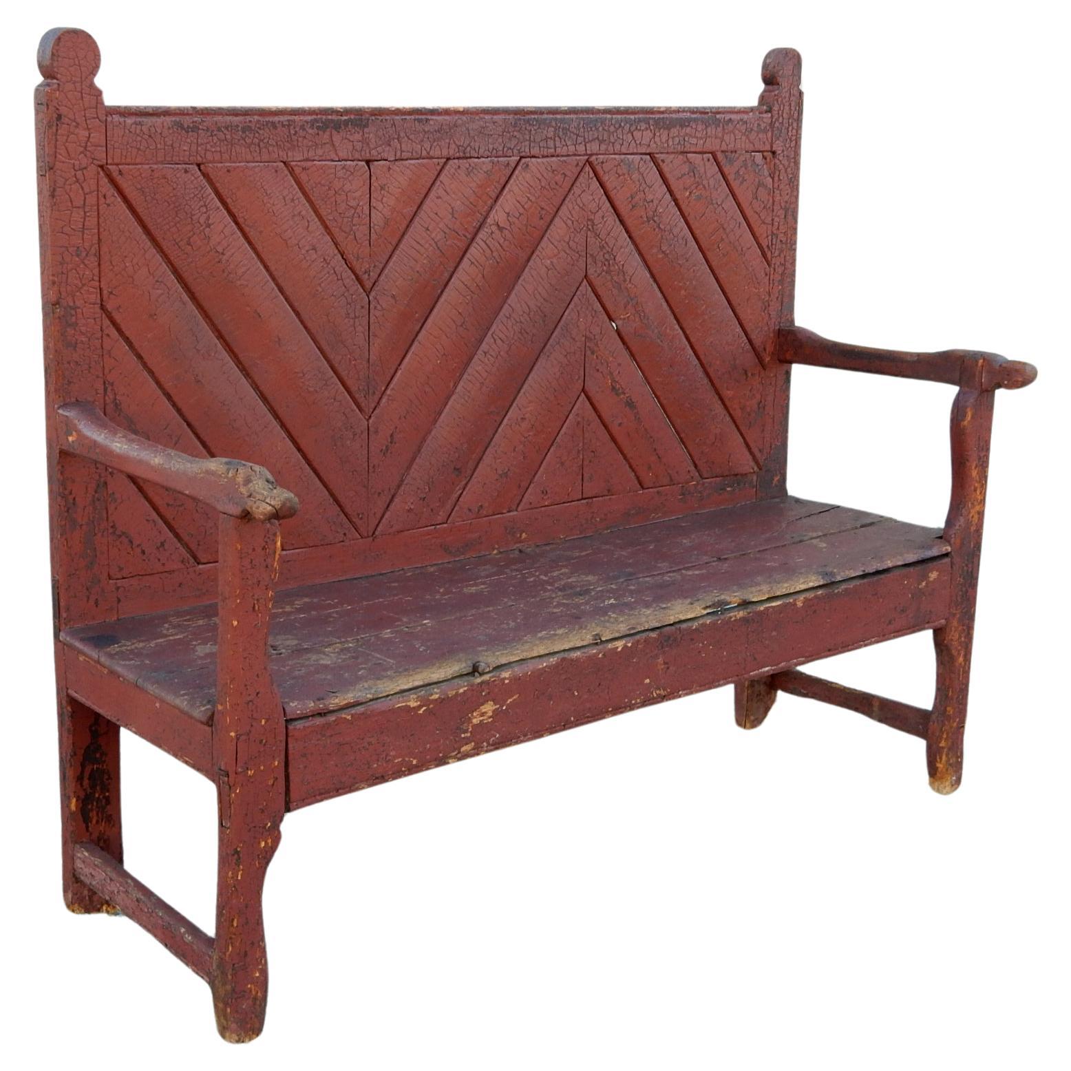 Large 19th Century Spanish Catalan Settee Bench In Distressed Condition For Sale In Las Vegas, NV