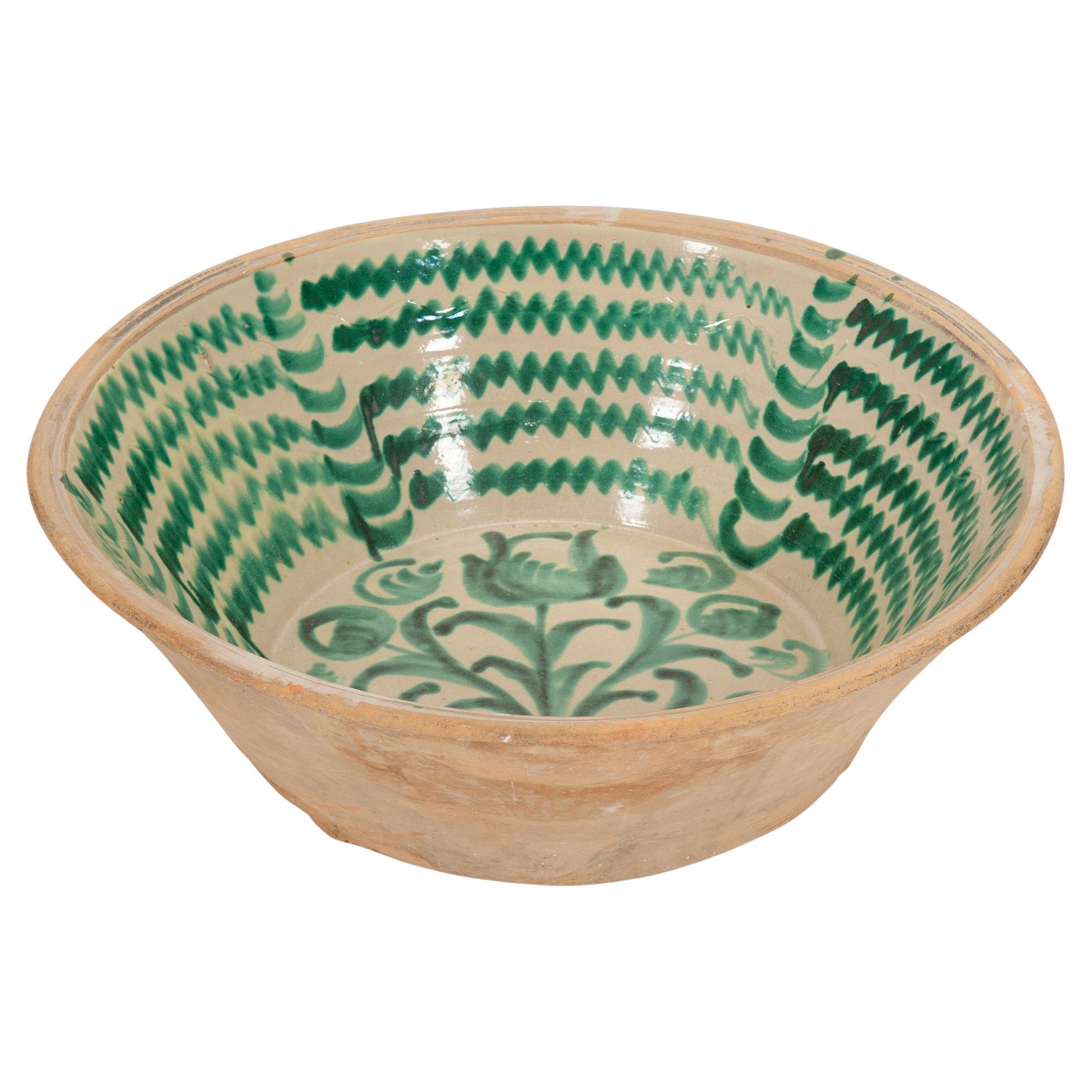 Large 19th-Century Spanish Fajalauza Lebrillo, Granada (28″ Diameter)