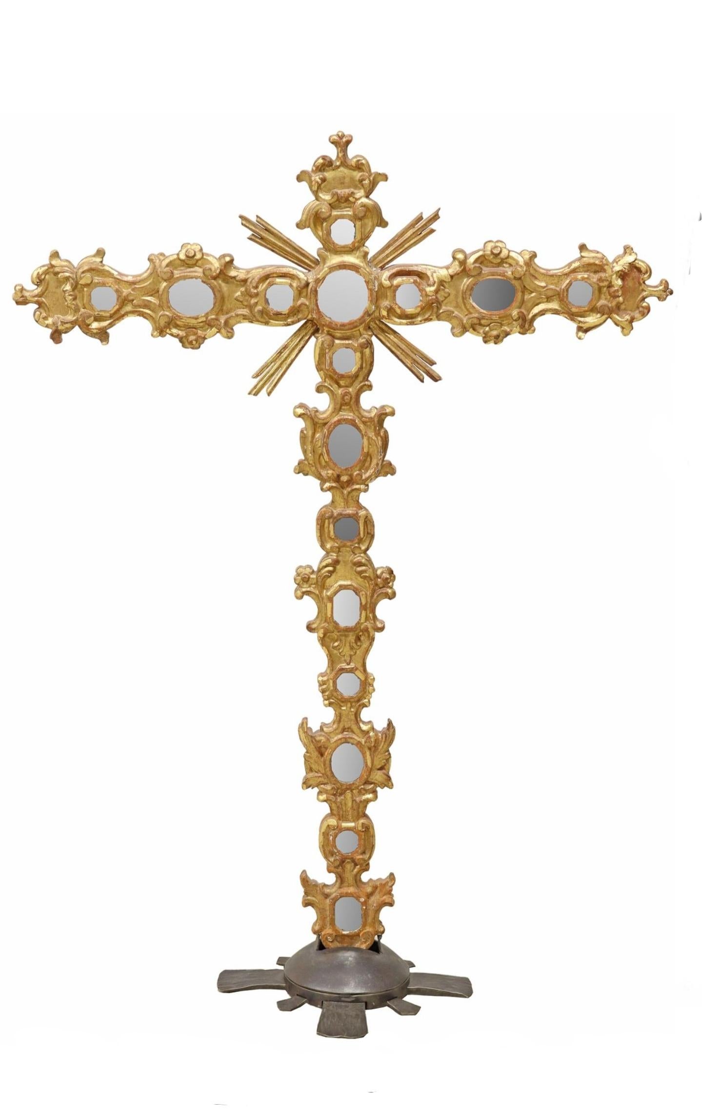 Spanish Colonial Large 19th Century Spanish Giltwood Religious Church Processional Altar Cross