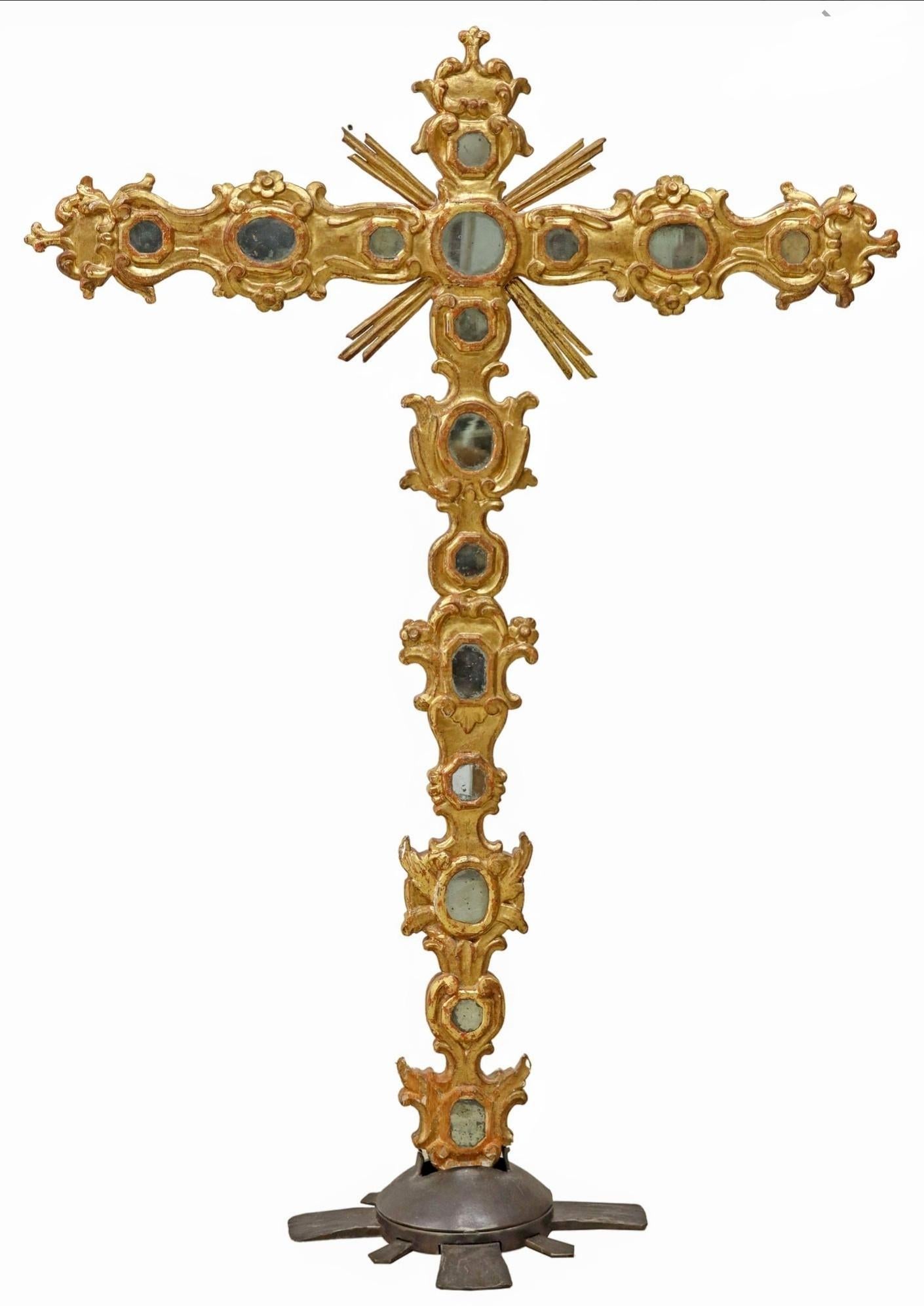 Large 19th Century Spanish Giltwood Religious Church Processional Altar Cross 2