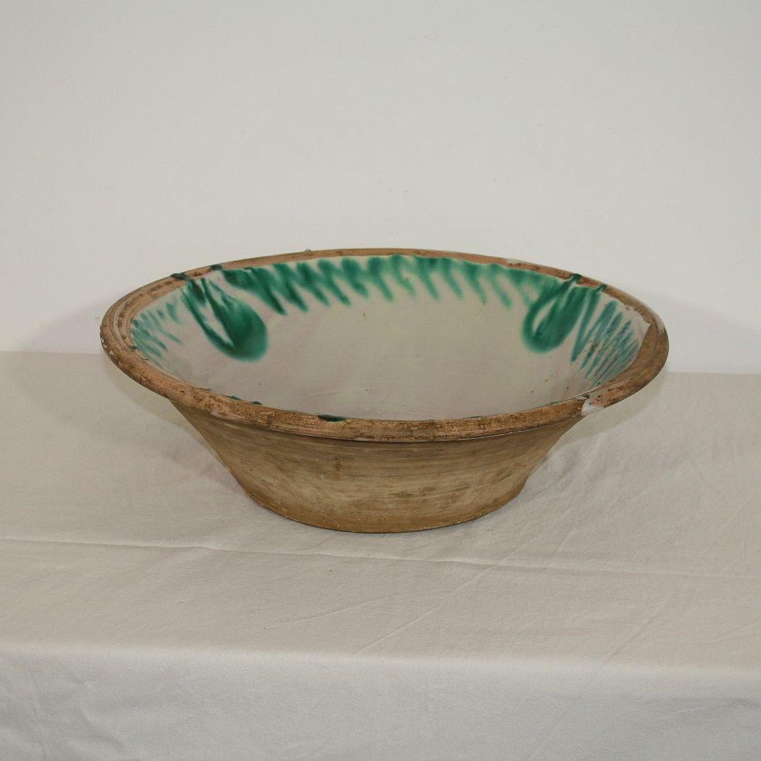 Large 19th Century, Spanish Glazed Earthenware Dairy Bowl or Tian 1