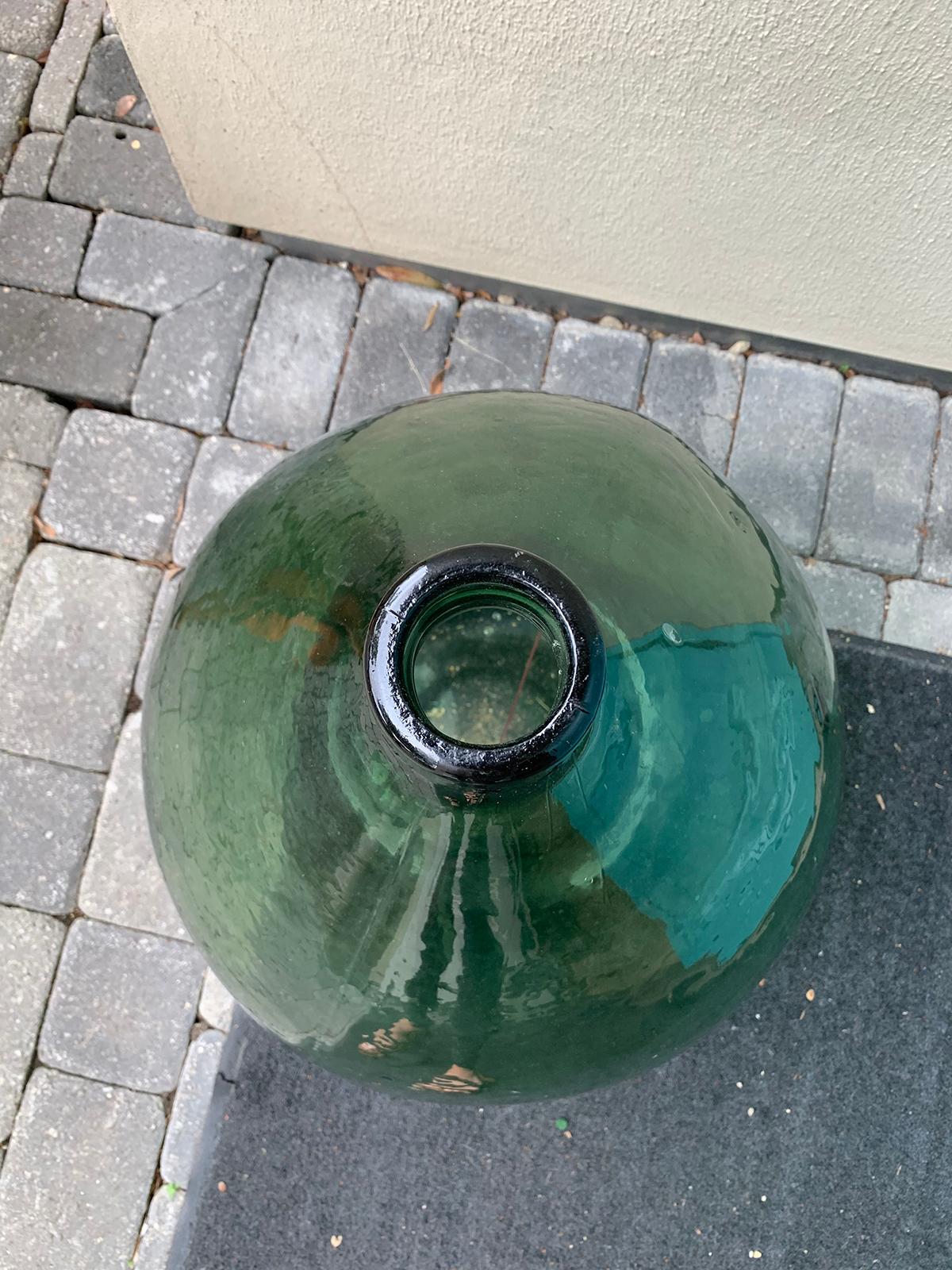 Large 19th Century Spanish Hand Blown Green Glass Jar, Marked VBSA Barcelona 4