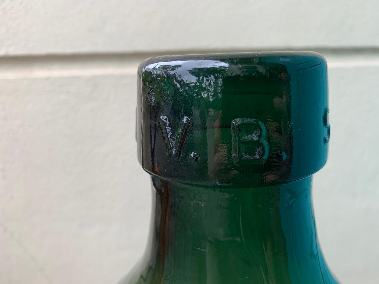 Large 19th Century Spanish Hand Blown Green Glass Jar, Marked VBSA Barcelona 1