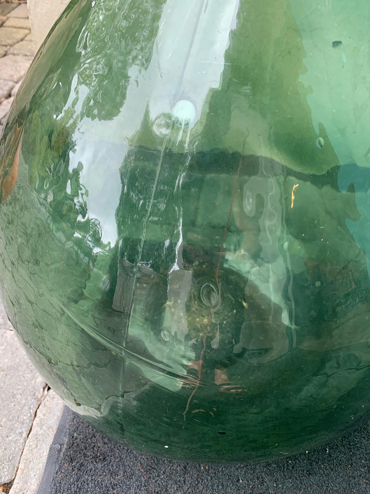 Large 19th Century Spanish Hand Blown Green Glass Jar, Marked VBSA Barcelona 3