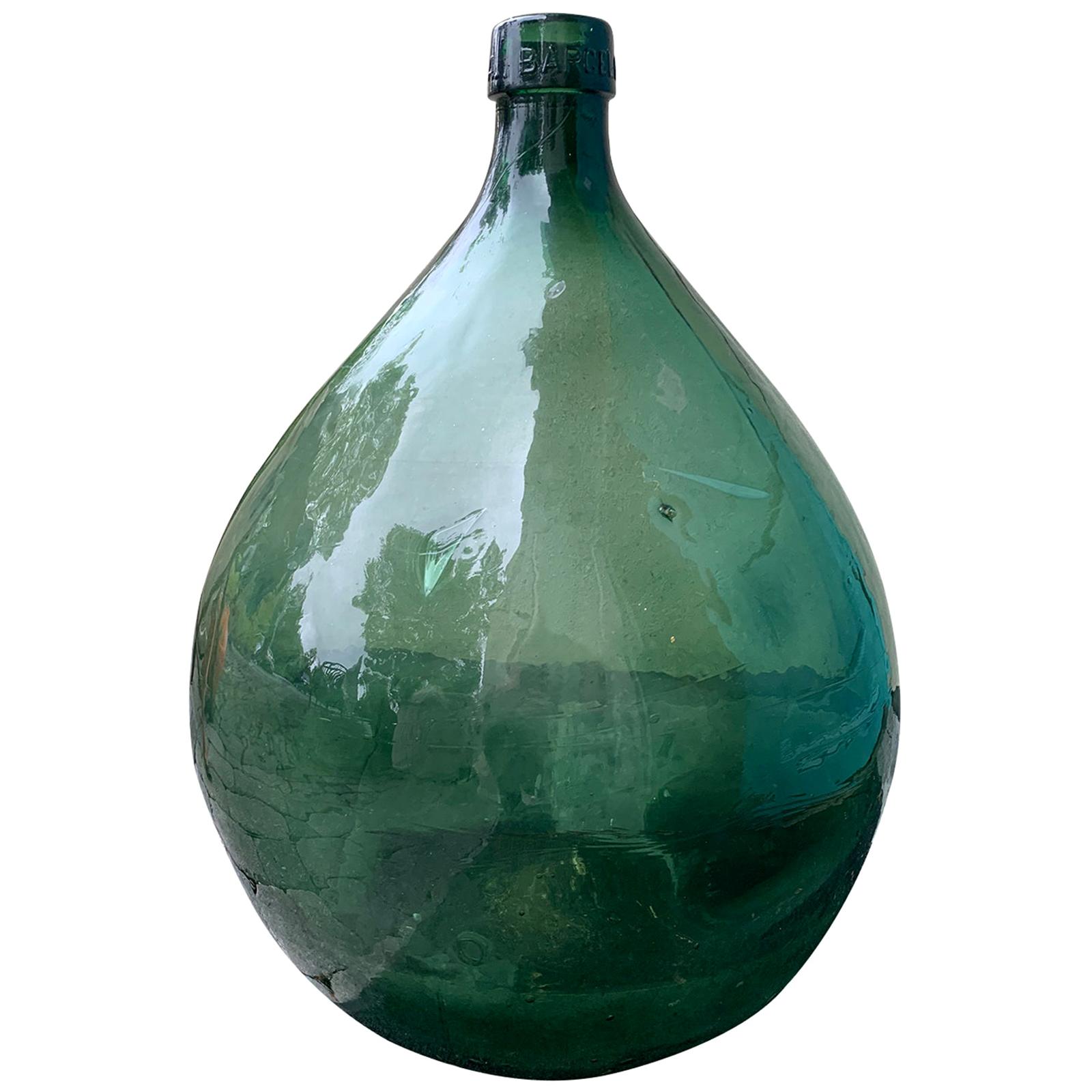 Large 19th Century Spanish Hand Blown Green Glass Jar, Marked VBSA Barcelona