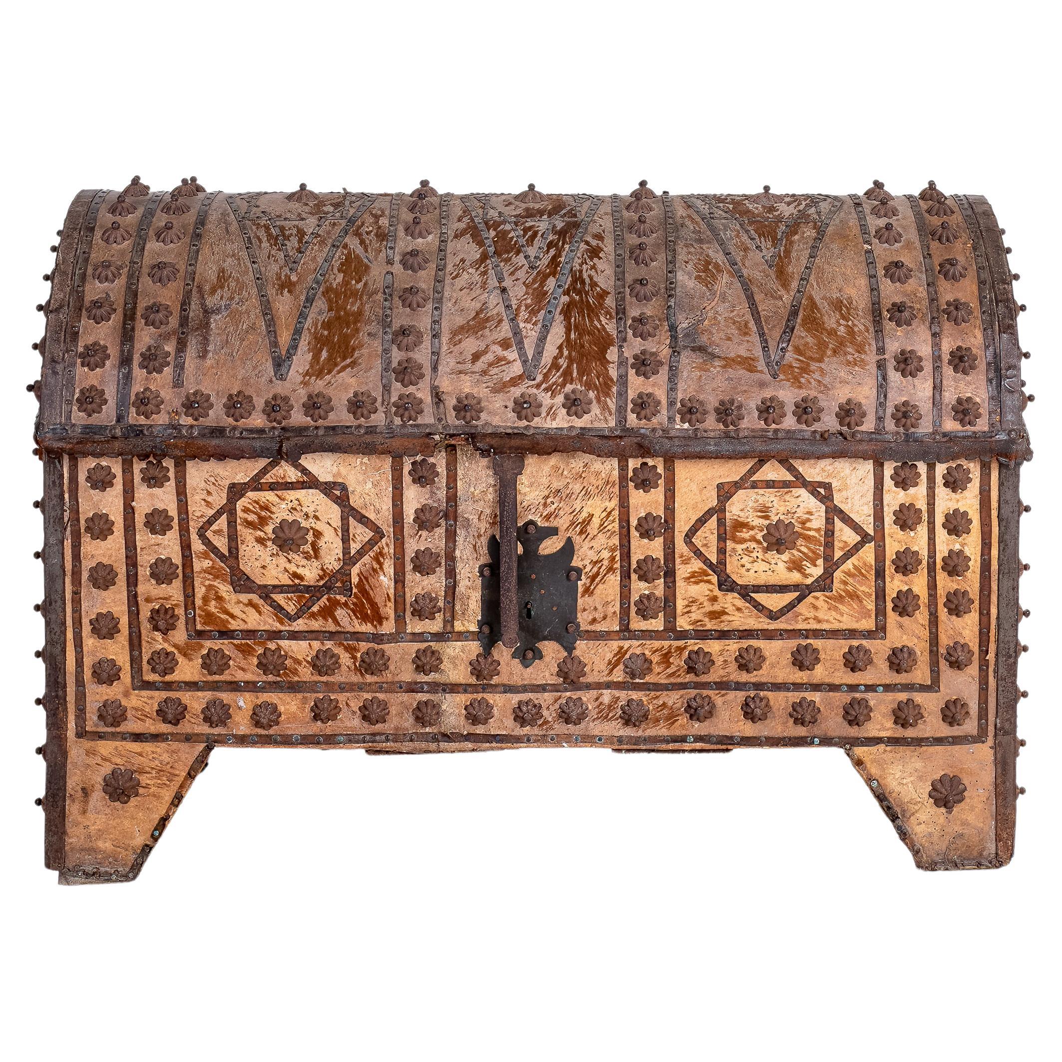 Large 19th Century Spanish Leather Trunk For Sale