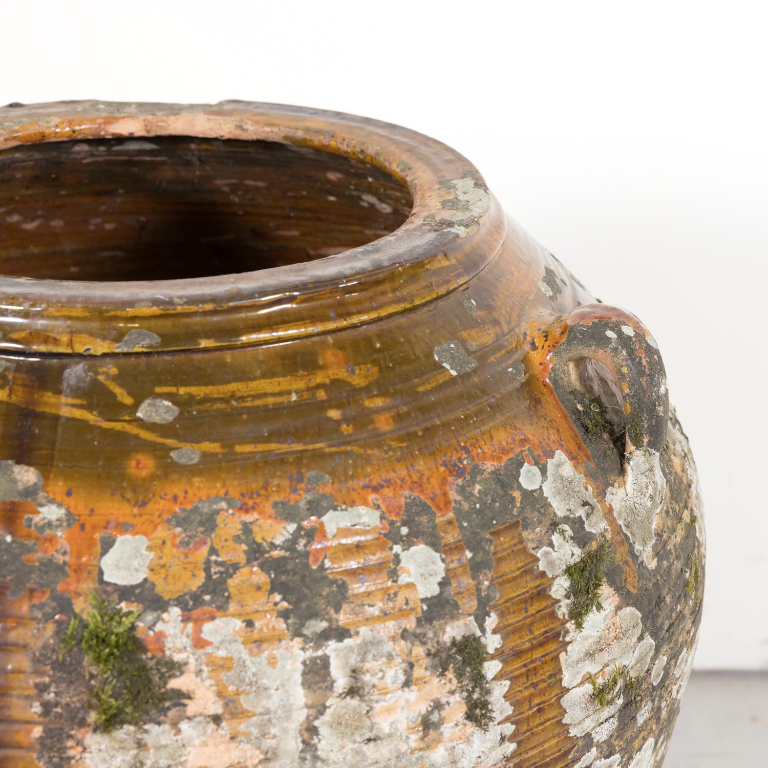 Large 19th Century Spanish Semi Glazed Terracotta Olive Jar with Handles 7