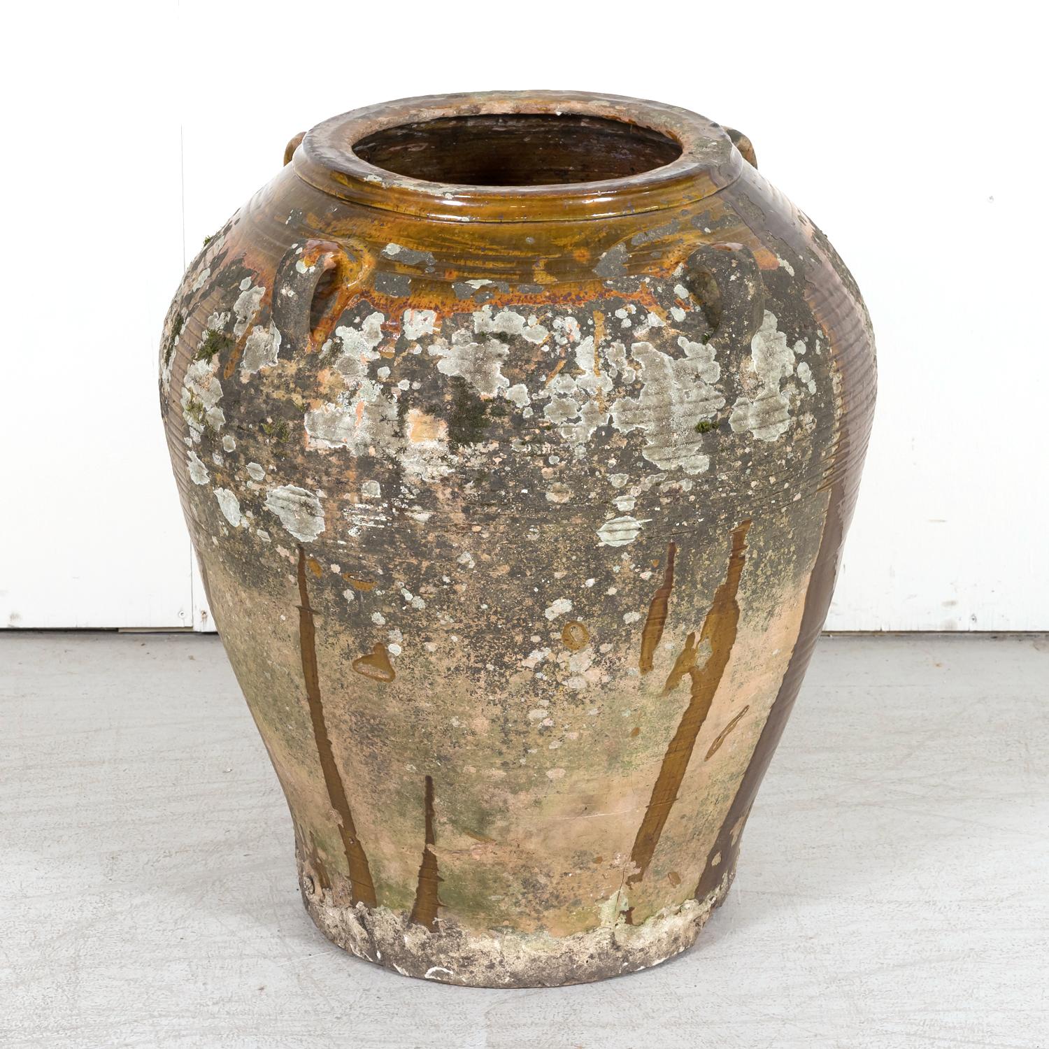 Large 19th Century Spanish Semi Glazed Terracotta Olive Jar with Handles 8