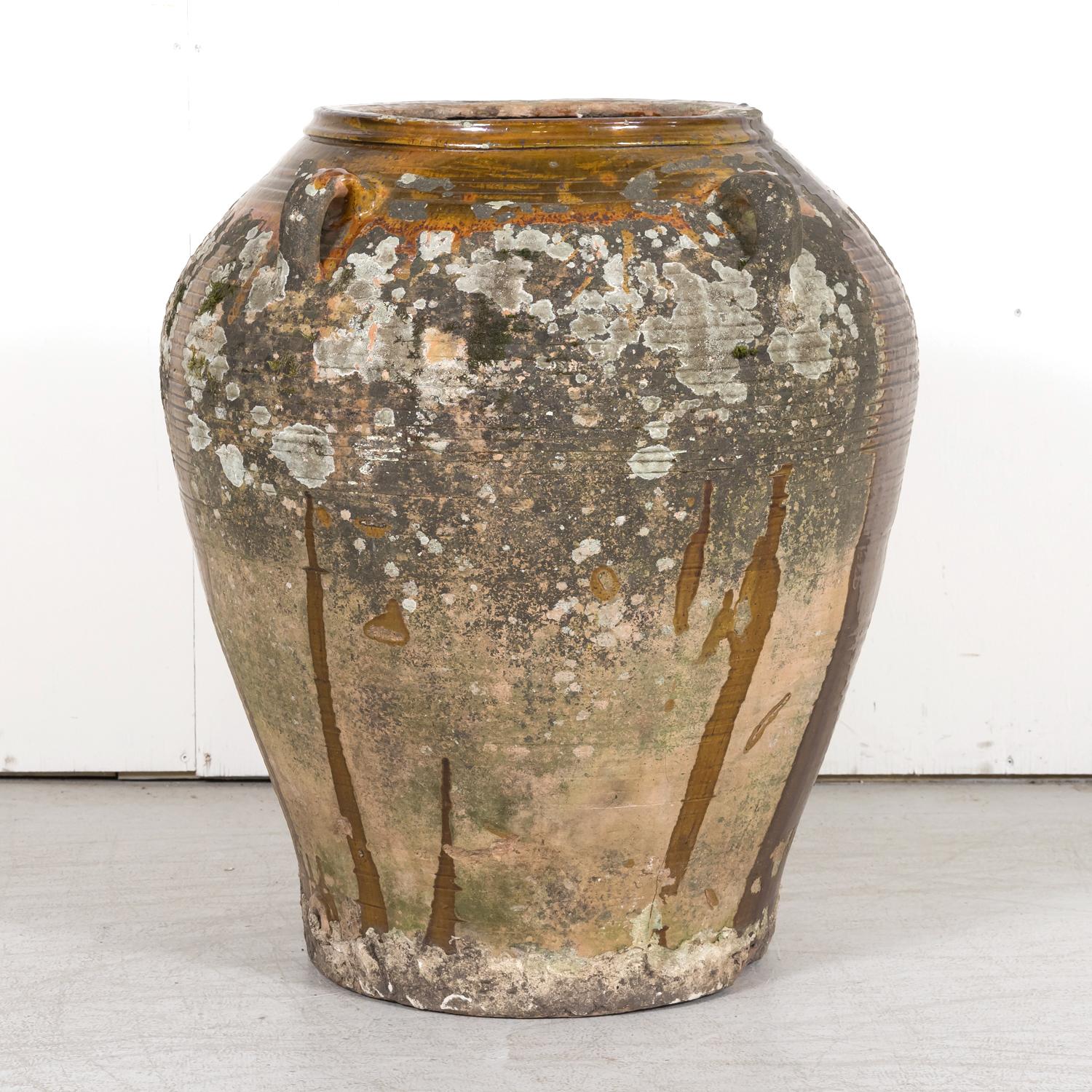 Large 19th Century Spanish Semi Glazed Terracotta Olive Jar with Handles 9