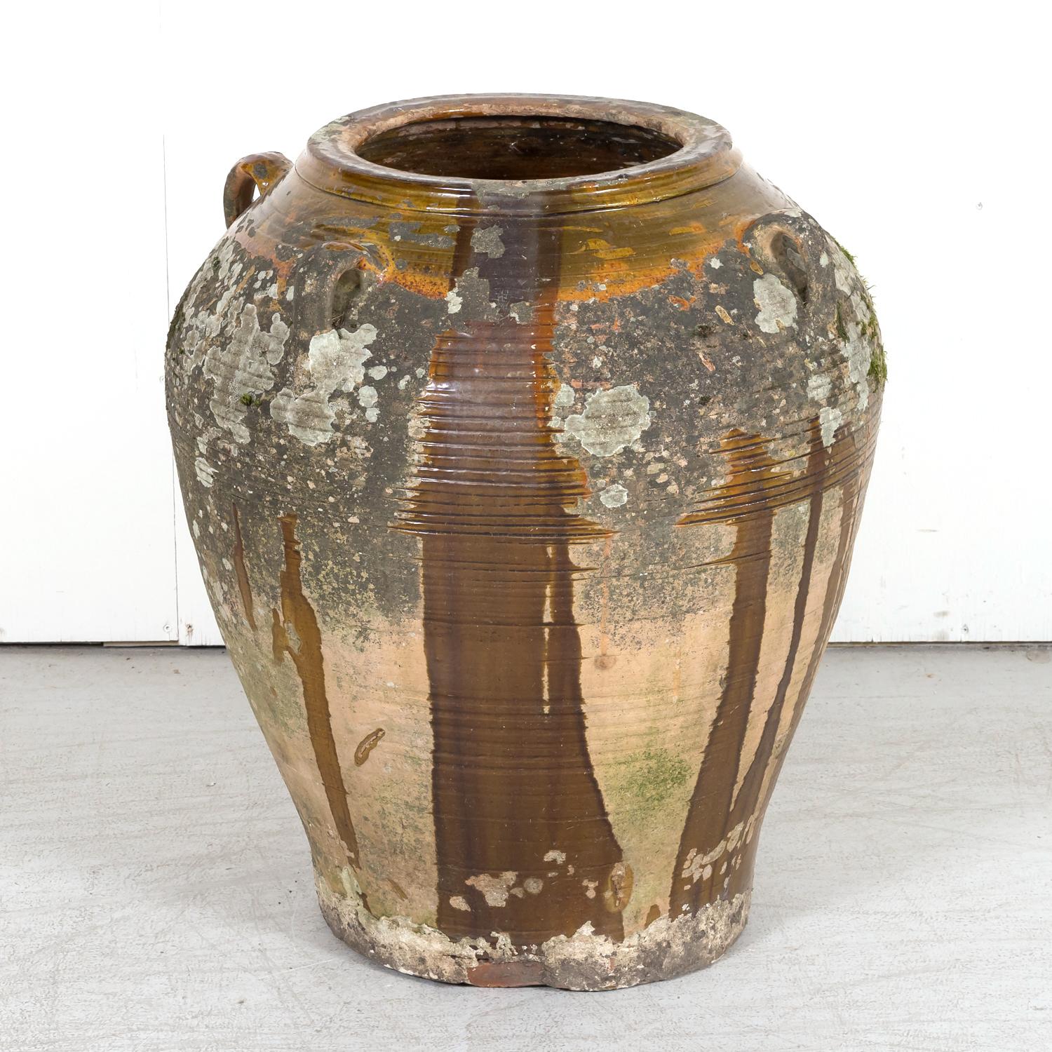 Large 19th Century Spanish Semi Glazed Terracotta Olive Jar with Handles 12
