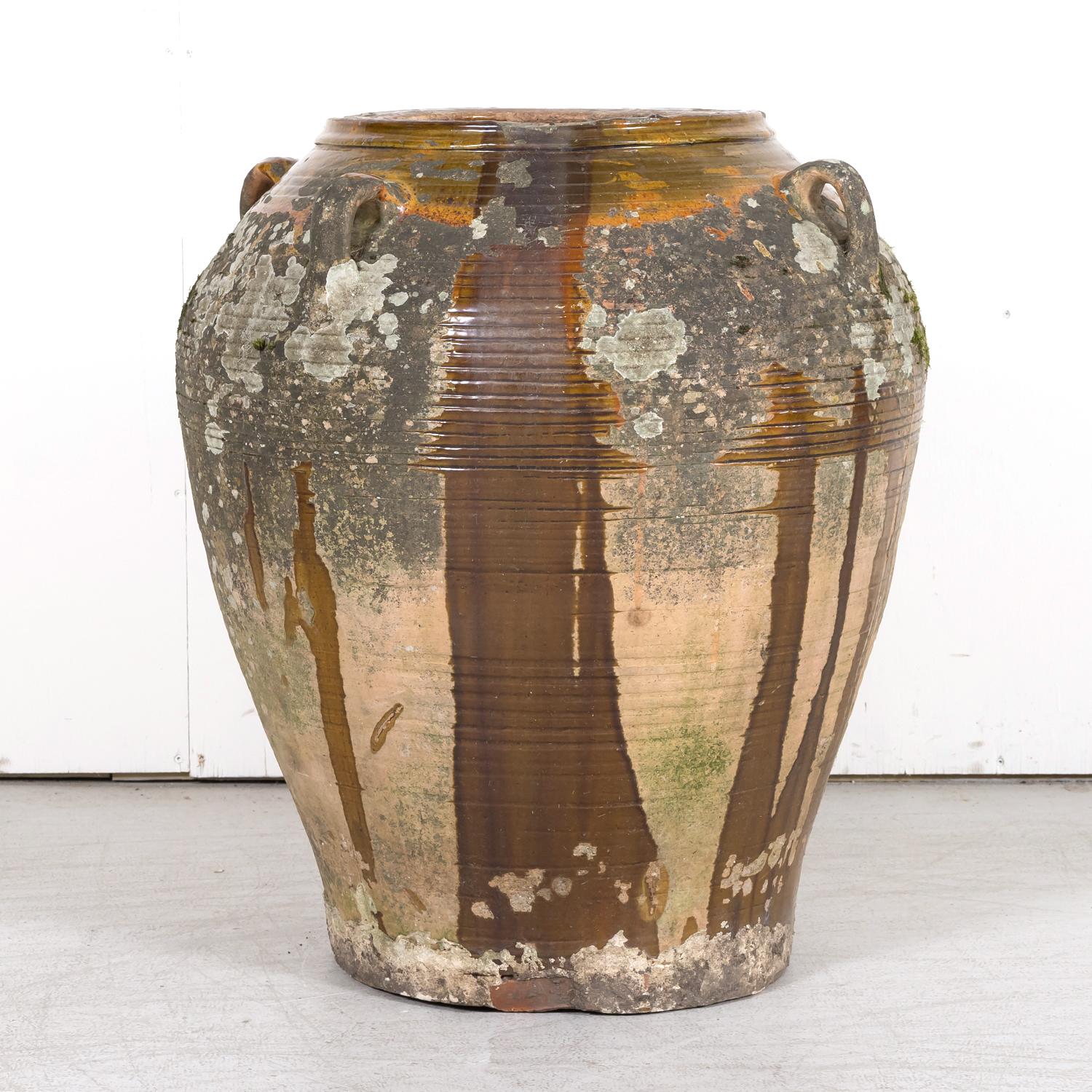 Large 19th Century Spanish Semi Glazed Terracotta Olive Jar with Handles 13