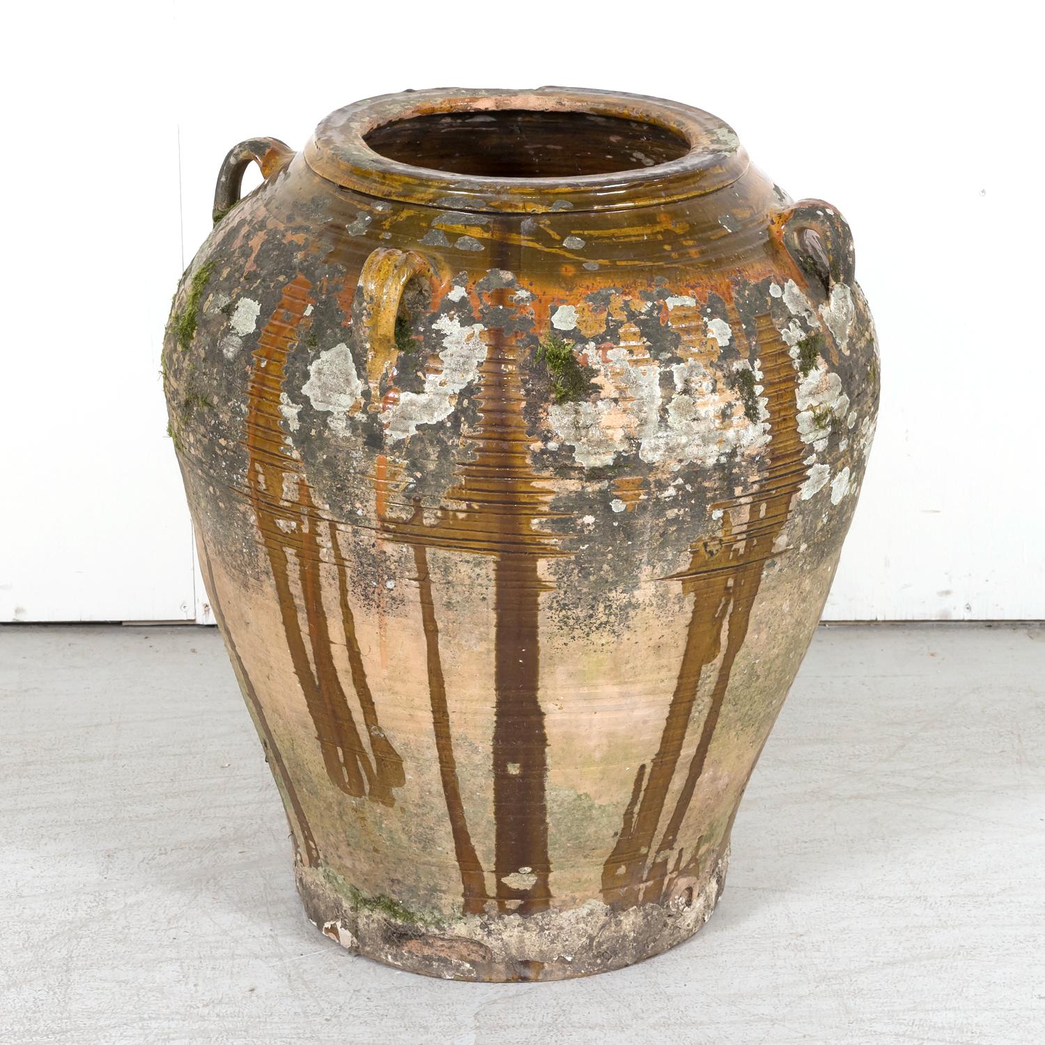 Large 19th Century Spanish Semi Glazed Terracotta Olive Jar with Handles 14