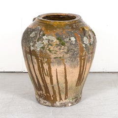 Large 19th Century Spanish Semi Glazed Terracotta Olive Jar with Handles