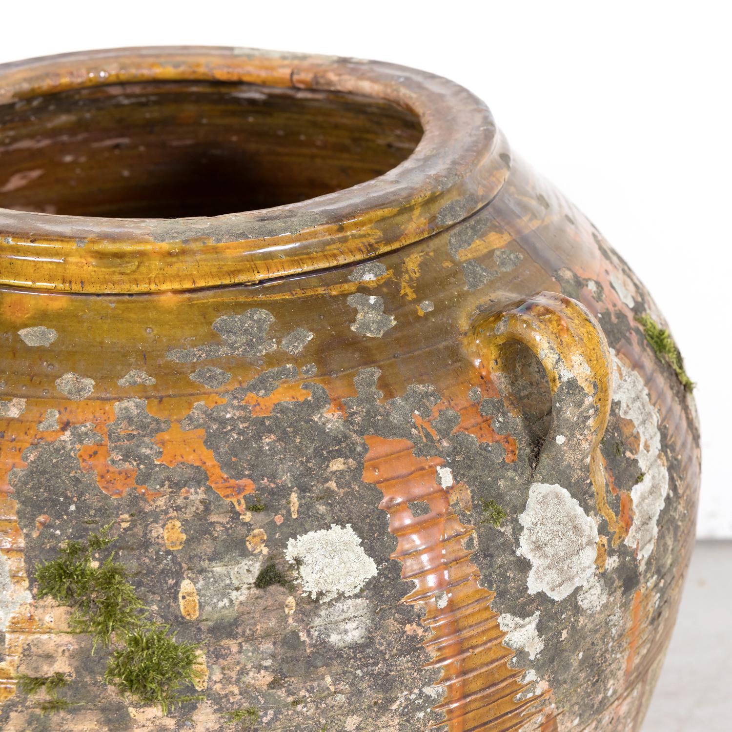 Late 19th Century Large 19th Century Spanish Semi Glazed Terracotta Olive Jar with Handles