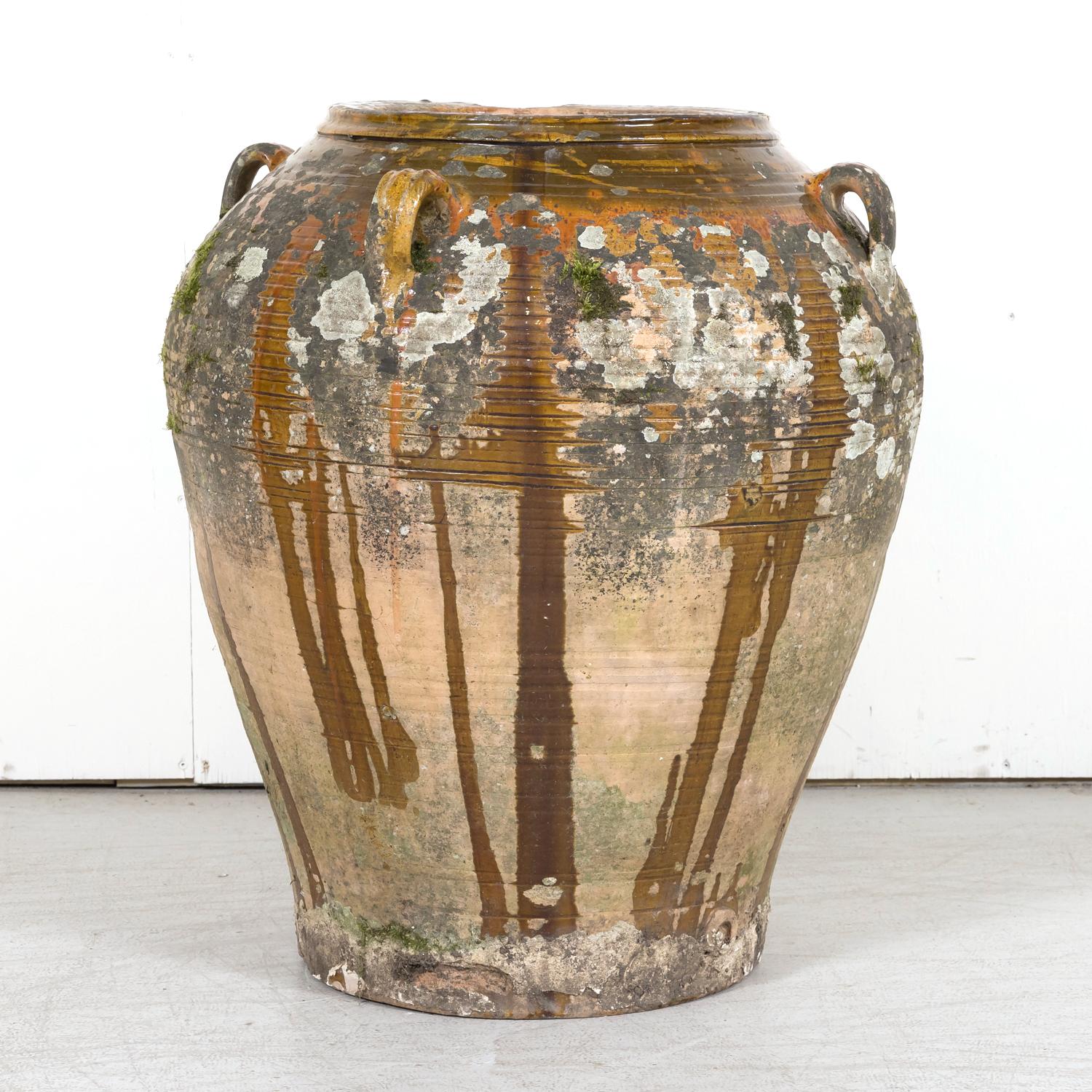 Large 19th Century Spanish Semi Glazed Terracotta Olive Jar with Handles 5