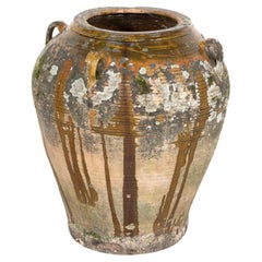 Large 19th Century Spanish Semi Glazed Terracotta Olive Jar with Handles