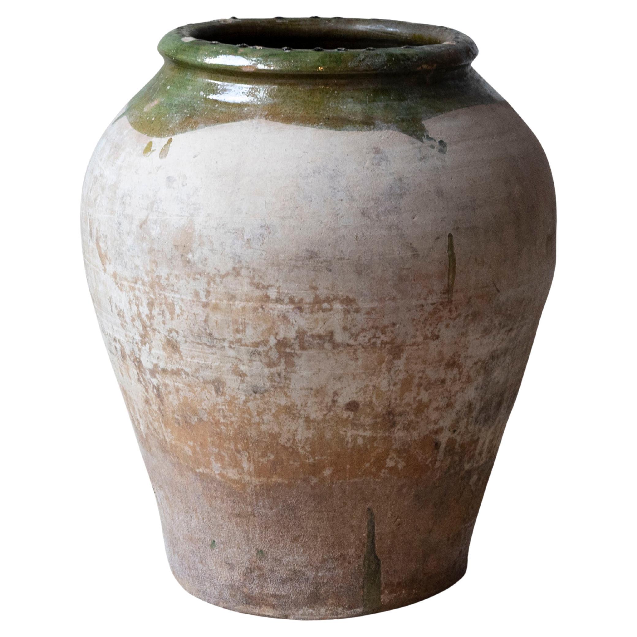 Large 19th Century Spanish Terracotta Storage Jar with Green Glaze