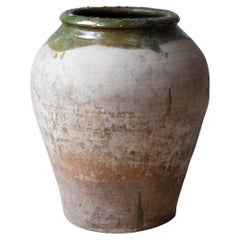 Antique Large 19th Century Spanish Terracotta Storage Jar with Green Glaze