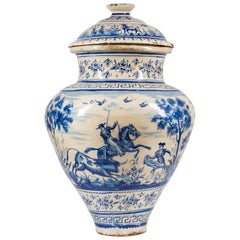 Large 19th Century Spanish Triana 'Orza' Ceramic Jar with Cover