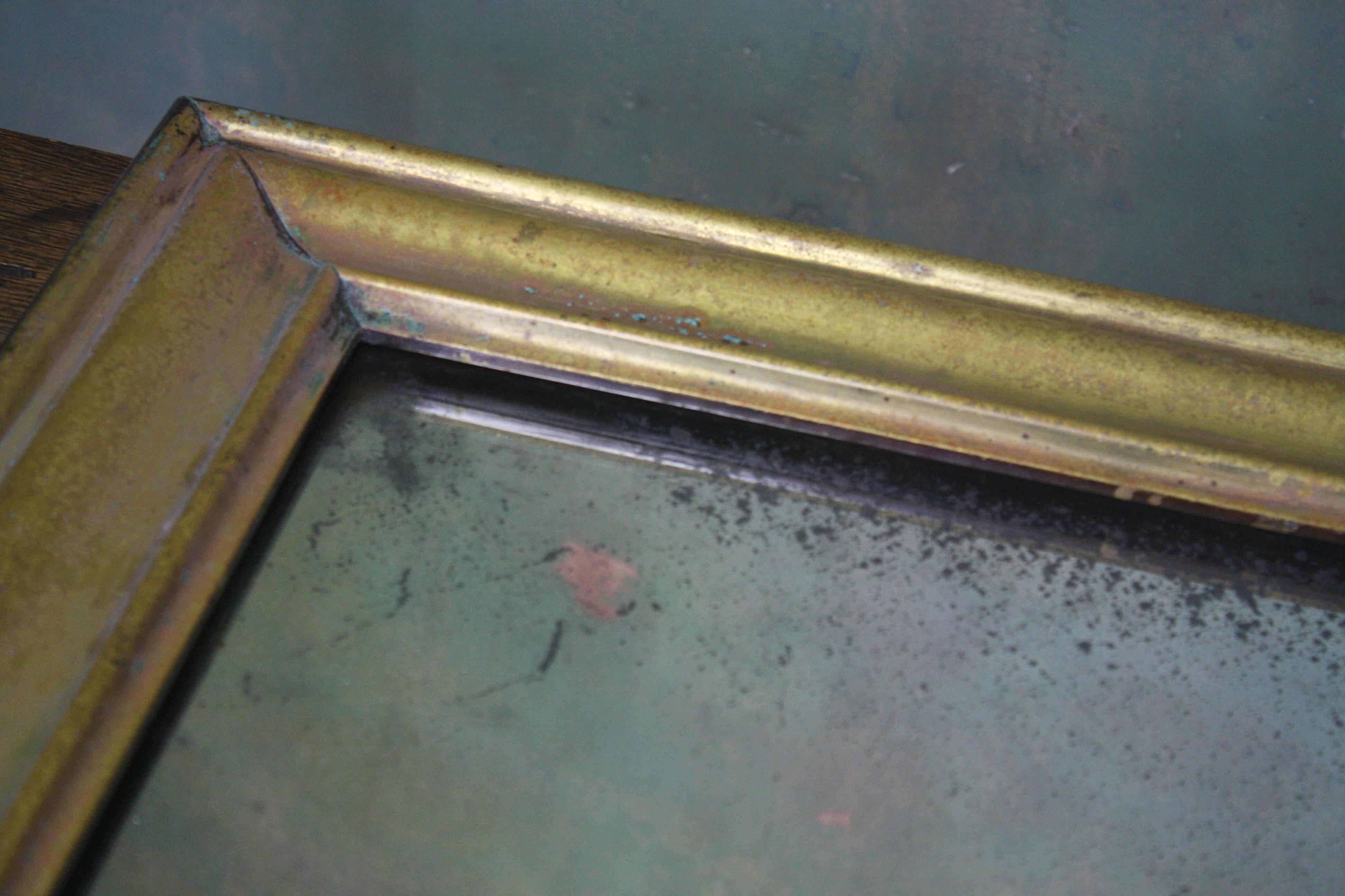 Large 19th Century Sparkling Oxidized Mercury Mirror Brass French Bistro 1