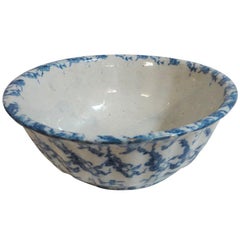 Large 19th Century Spongeware Fluted Fruit Bowl