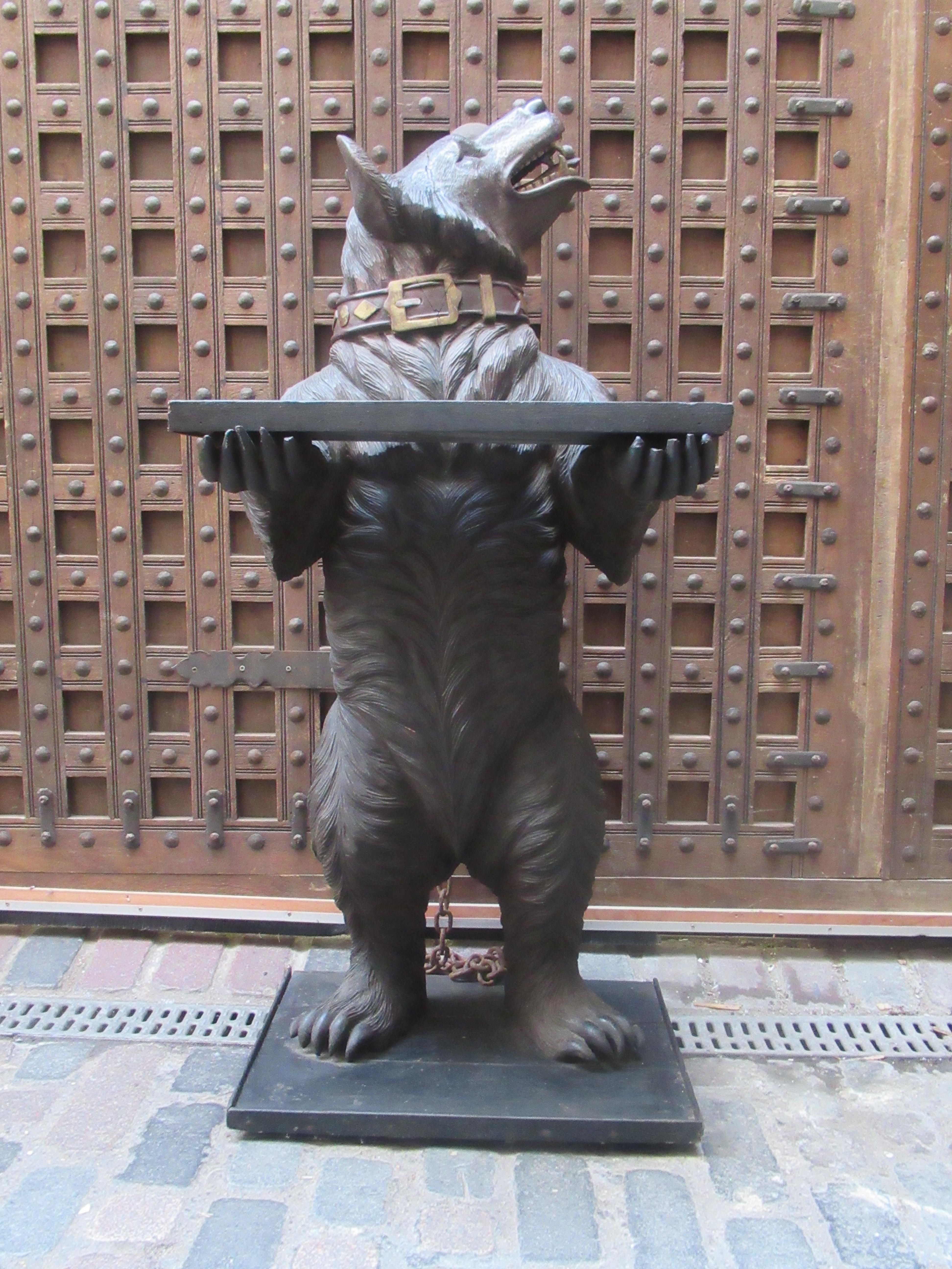 German Large 19th Century Statue of a Black Forest Wooden Bear