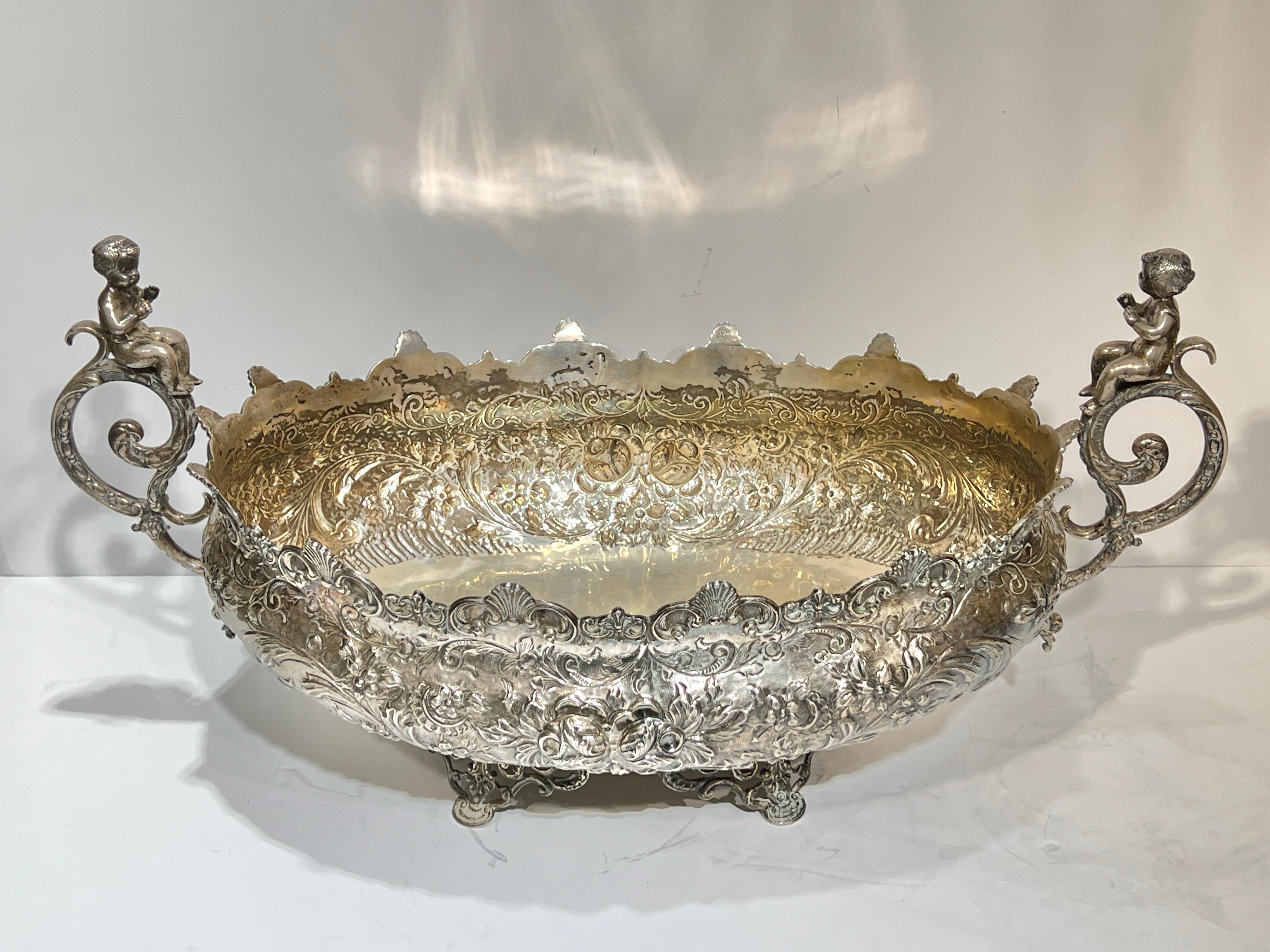 European Large 19th Century Sterling Silver Neoclassical Centerpiece Bowl or Jardiniere For Sale