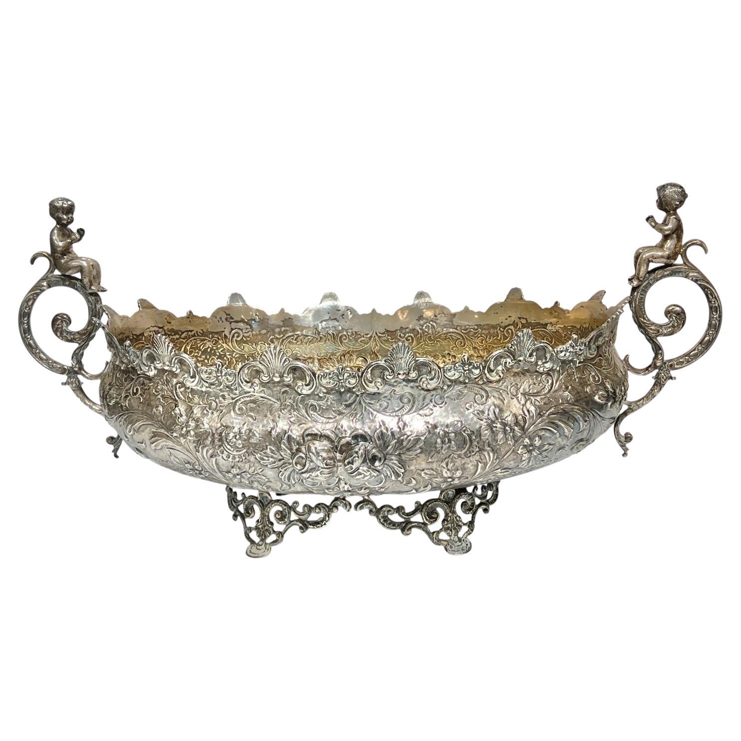 Grand bol ou jardinière de centre de table néoclassique en argent sterling du 19e siècle