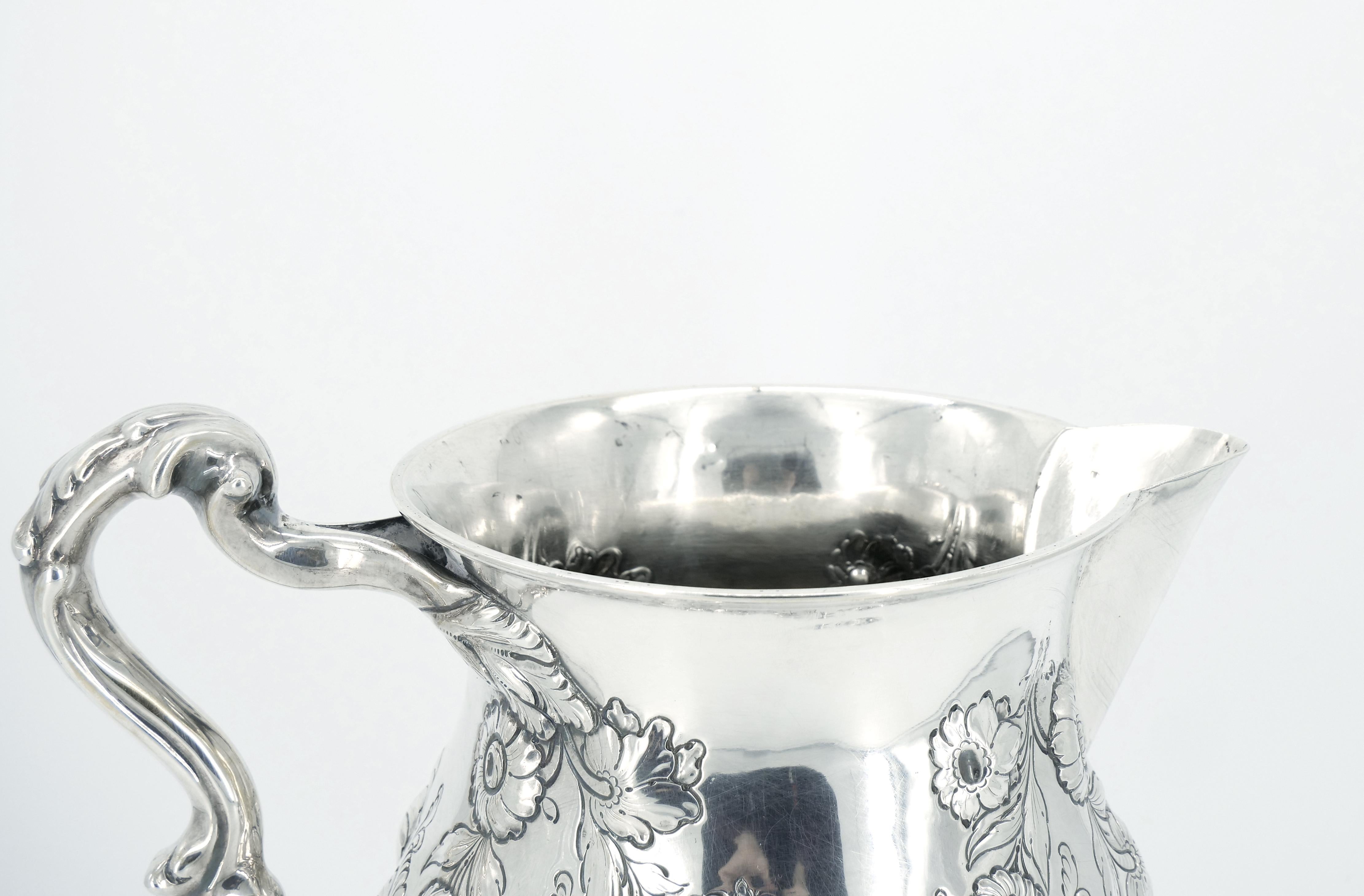 Large 19th Century Sterling Silver Serving Water Pitcher / Victorian Style For Sale 6