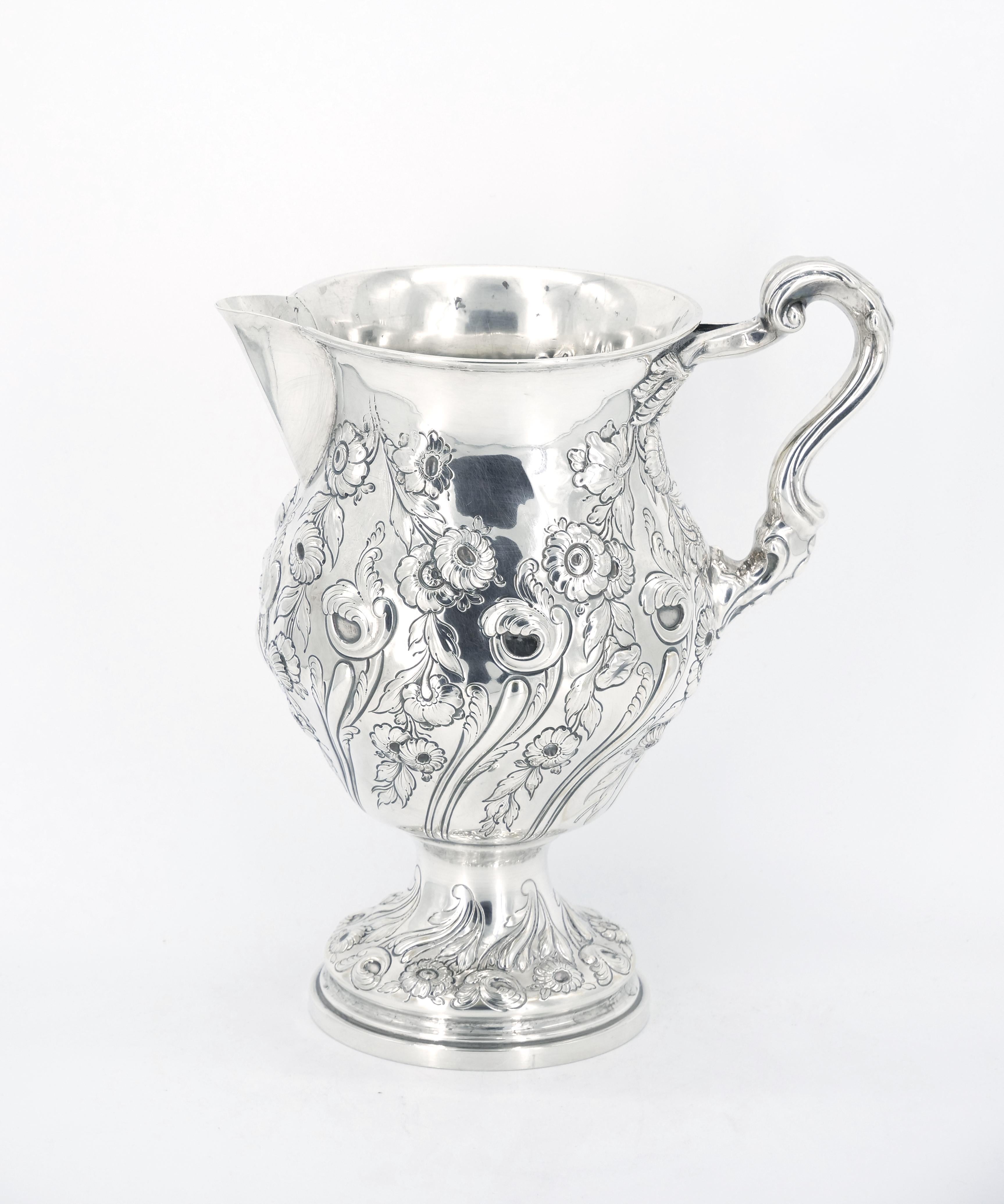 Hand-Crafted Large 19th Century Sterling Silver Serving Water Pitcher / Victorian Style For Sale