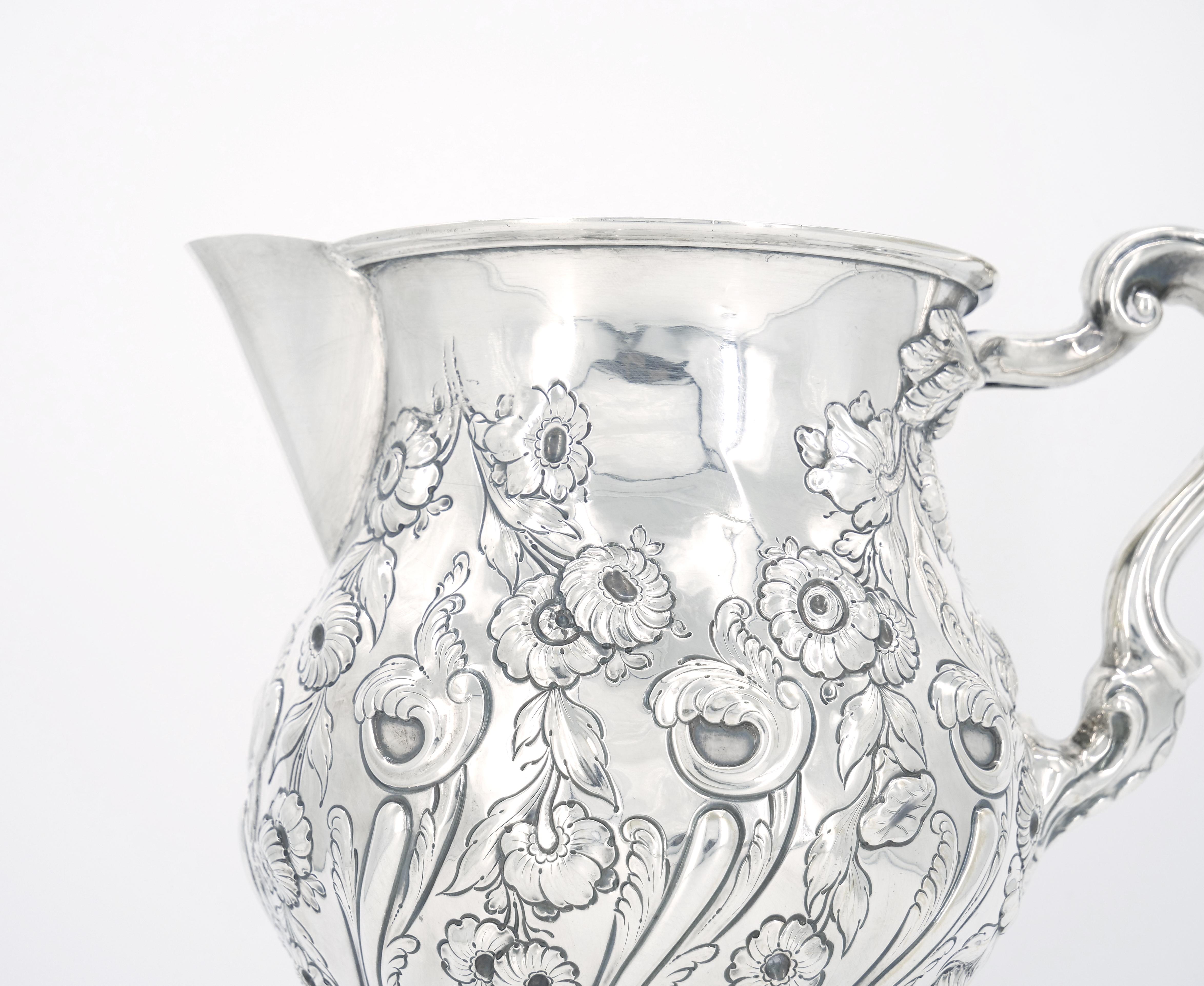 Large 19th Century Sterling Silver Serving Water Pitcher / Victorian Style For Sale 2