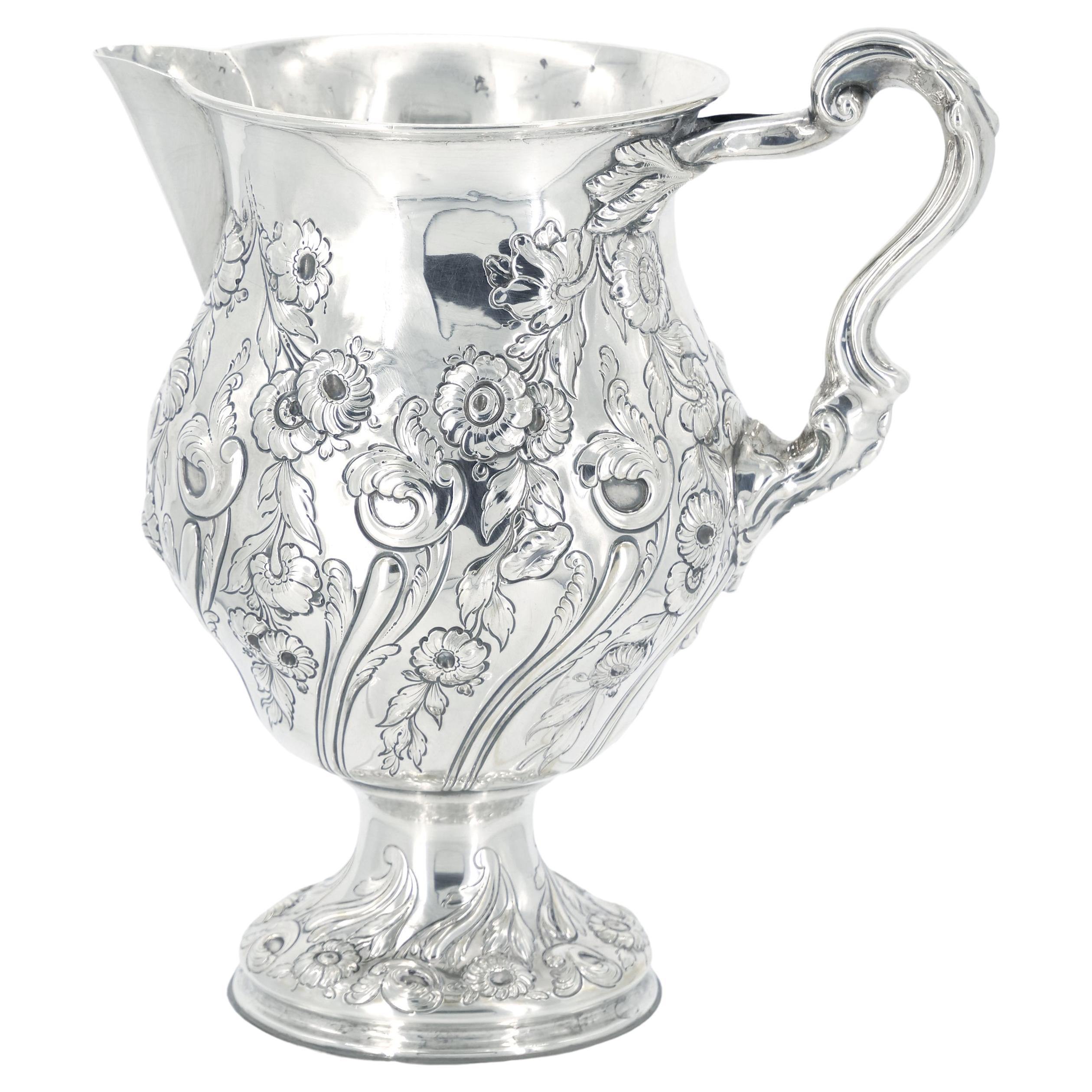 Large 19th Century Sterling Silver Serving Water Pitcher / Victorian Style For Sale