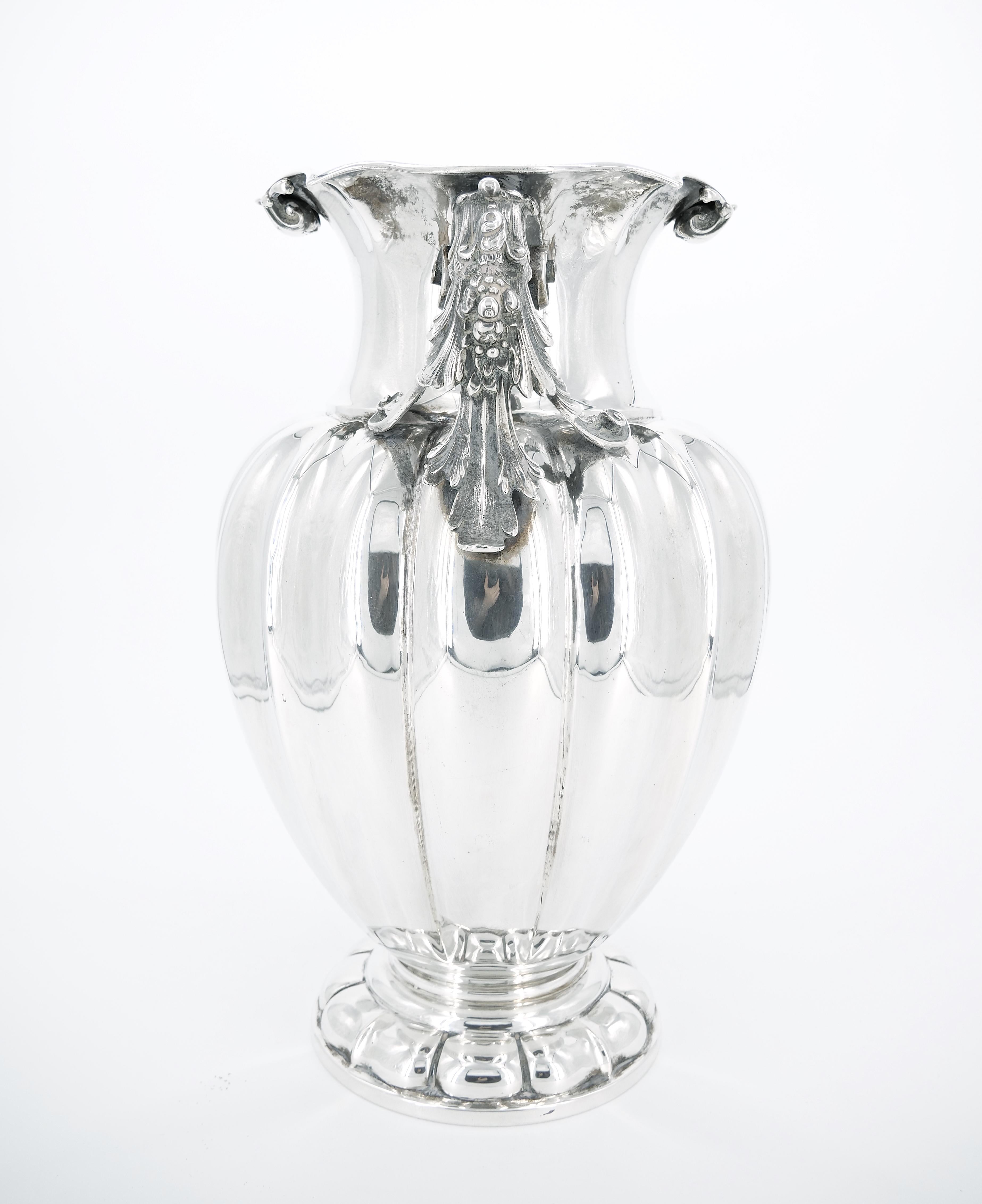 Italian Large 19th Century Sterling Silver Two Handled Vase / Decorative Piece For Sale