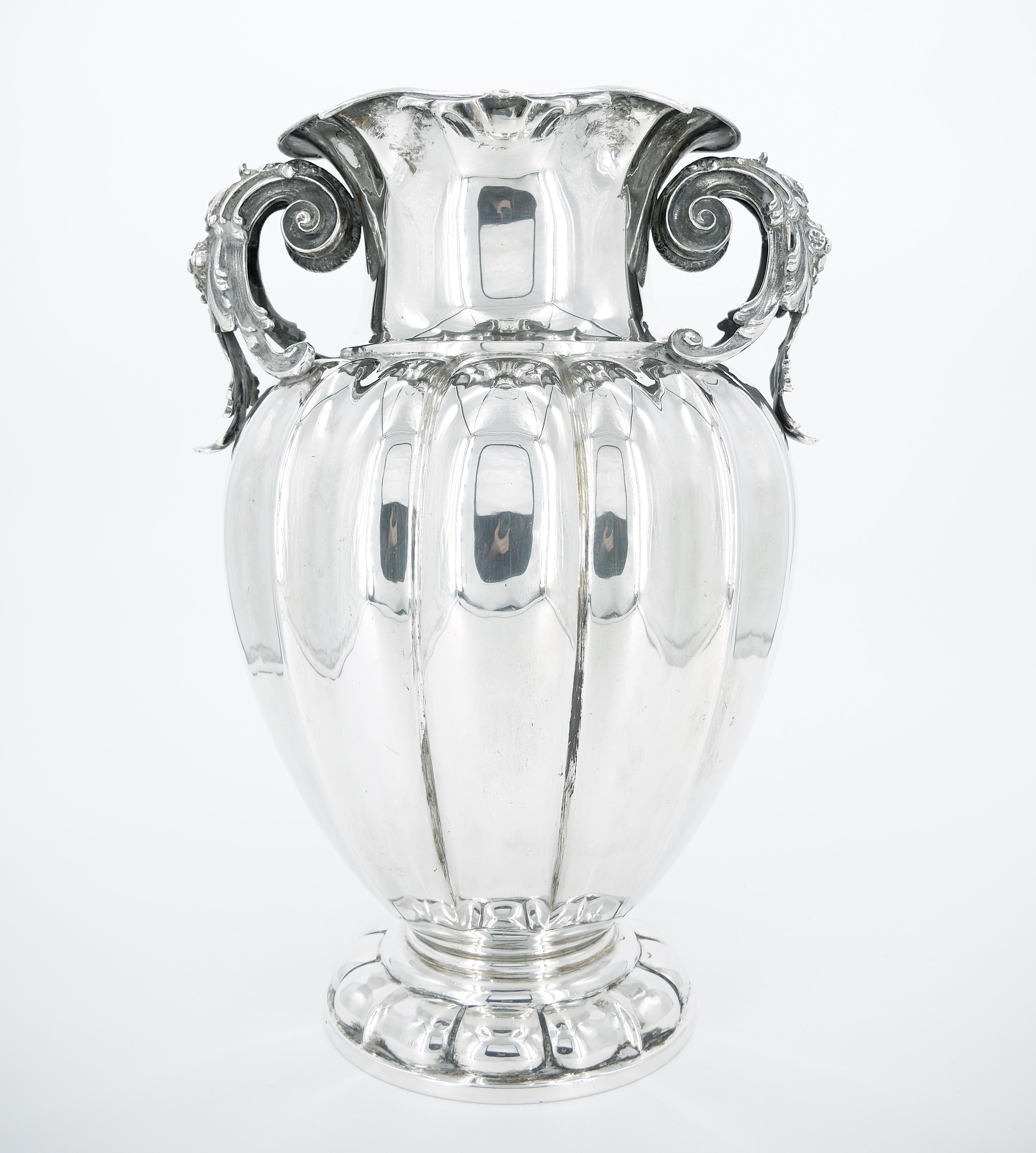 Large 19th Century Sterling Silver Two Handled Vase / Decorative Piece In Good Condition For Sale In Tarry Town, NY