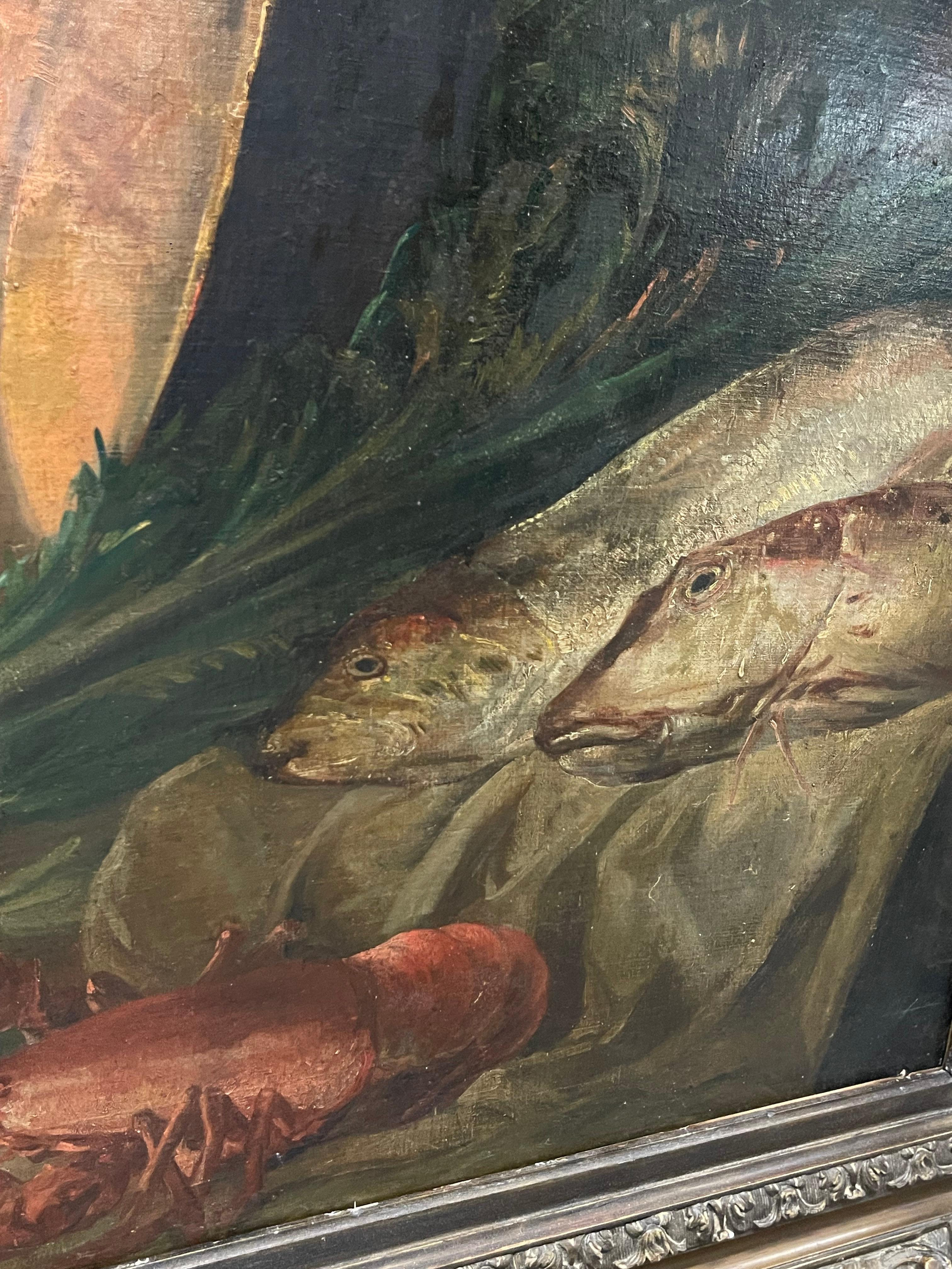 Großes Stillleben des 19. Jahrhunderts, Öl auf Leinwand, in originalem geschnitztem Holzrahmen im Angebot 8