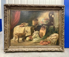 Large 19th Century Still life oil on Canvas in Original Carved-wood Frame