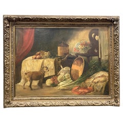 Large 19th Century Still life oil on Canvas in Original Carved-wood Frame