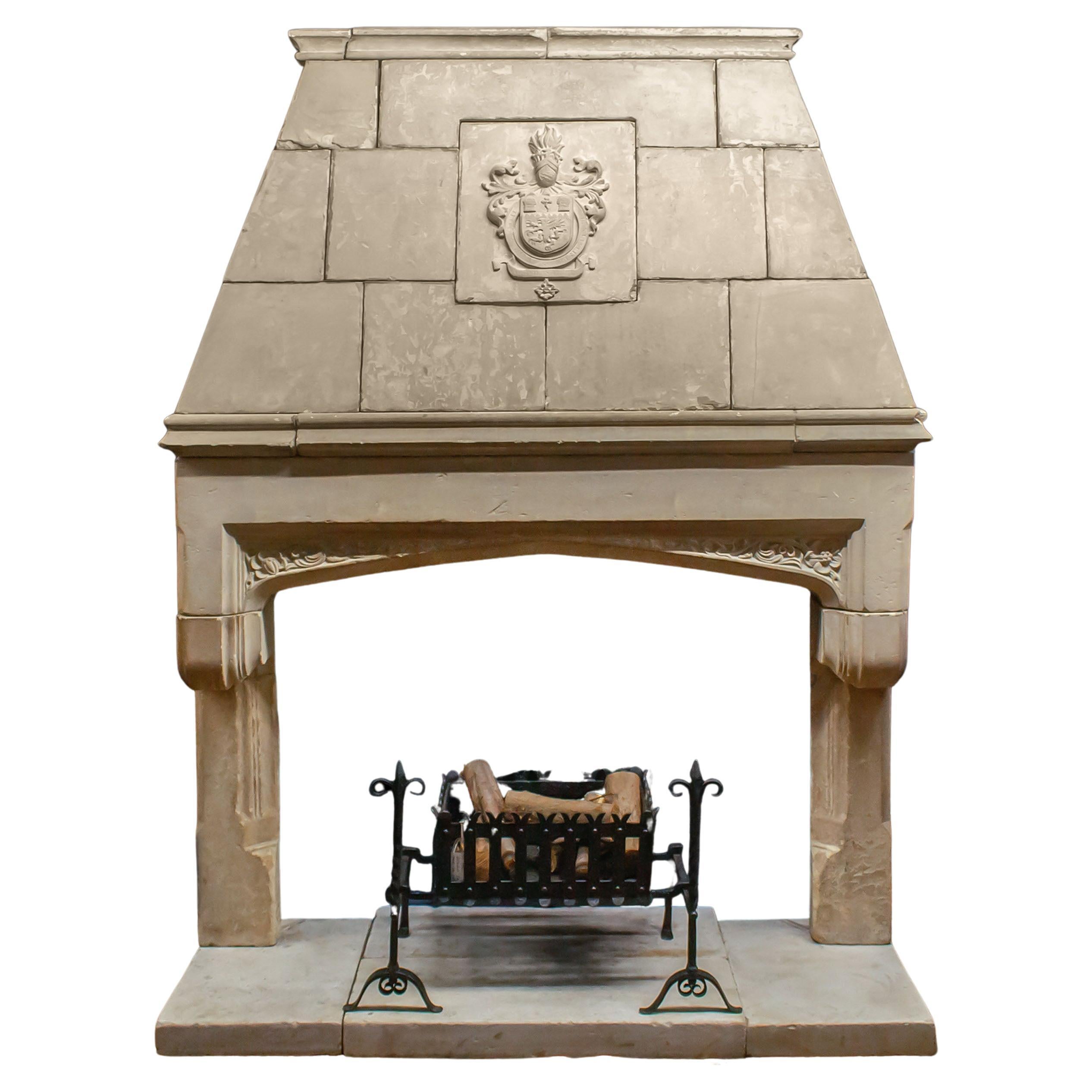 Large 19th Century Stone Trumeau Fireplace For Sale