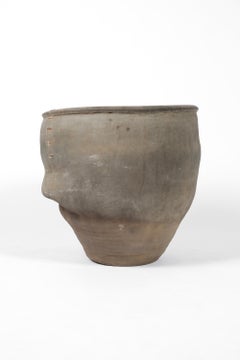 Large 19th Century Sunken Chinese Wabi Sabi Stapled Clay Pot