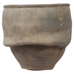 Grand pot d'argile trempé Wabi Sabi Sunken chinois du 19ème siècle