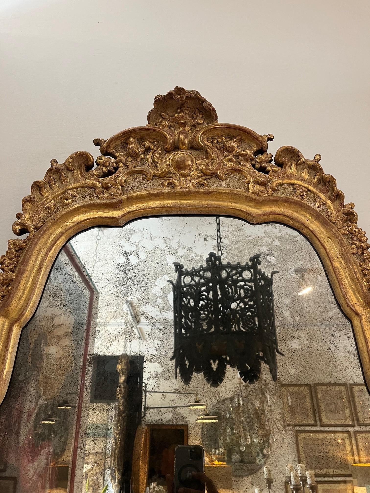 Large 19th century Swedish Gilt Wall Mirror with Split, Frame has Original Gilt Finish