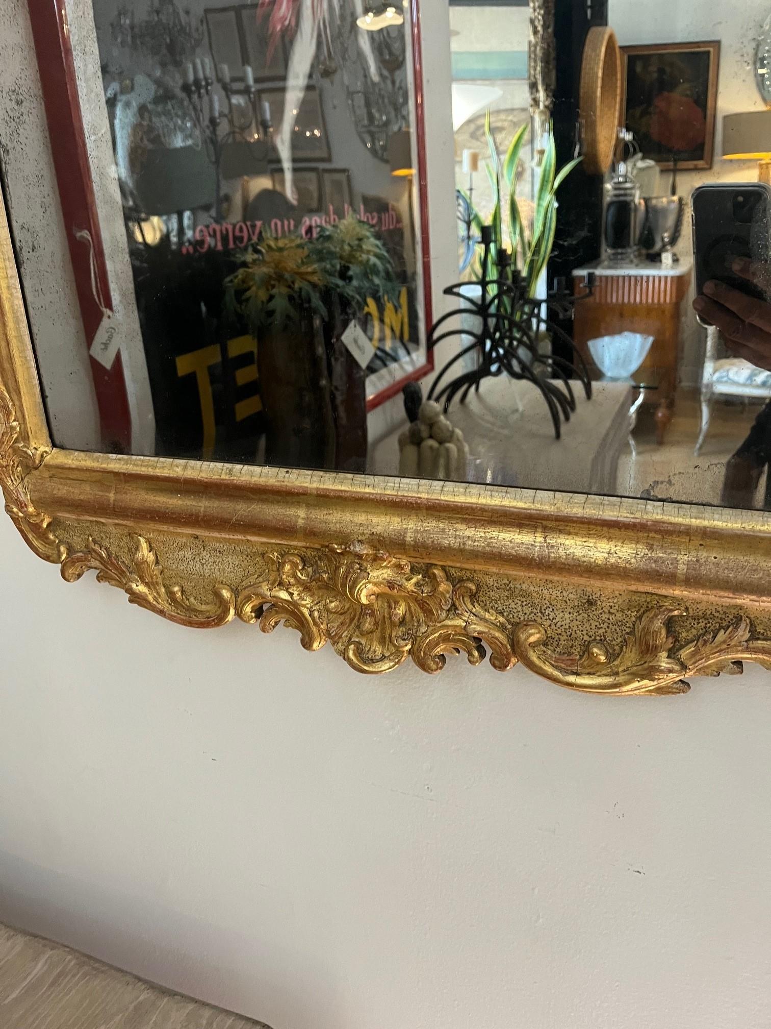 Glass Large 19th Century Swedish Gilt Wall Mirror with Split For Sale