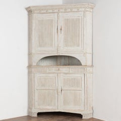 Large 19th Century Swedish Gray Gustavian Pine Corner Cabinet