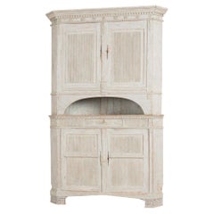 Large 19th Century Swedish Gray Gustavian Pine Corner Cabinet